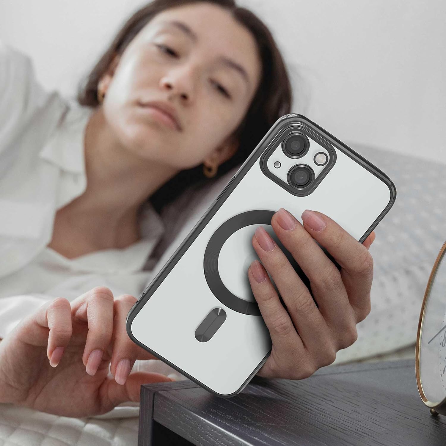 Funda magnética para iPhone 15, galvanizada transparente, delgada, para iPhone 15 (6.1 pulgadas), con película protectora de pantalla, a prueba de