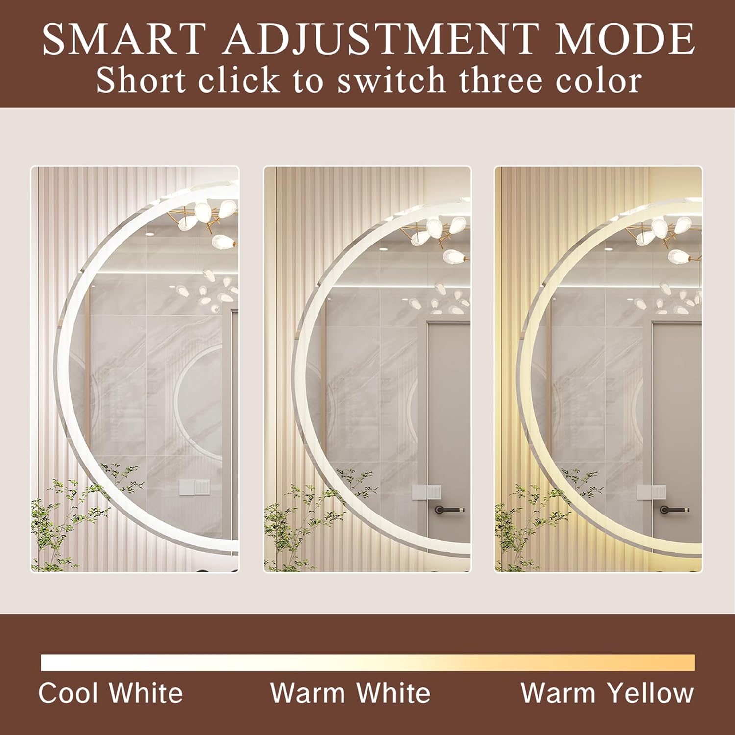 Espejo redondo de tocador con luces de 24 pulgadas para baño, espejos circulares iluminados con película inastillable para decoración de pared,