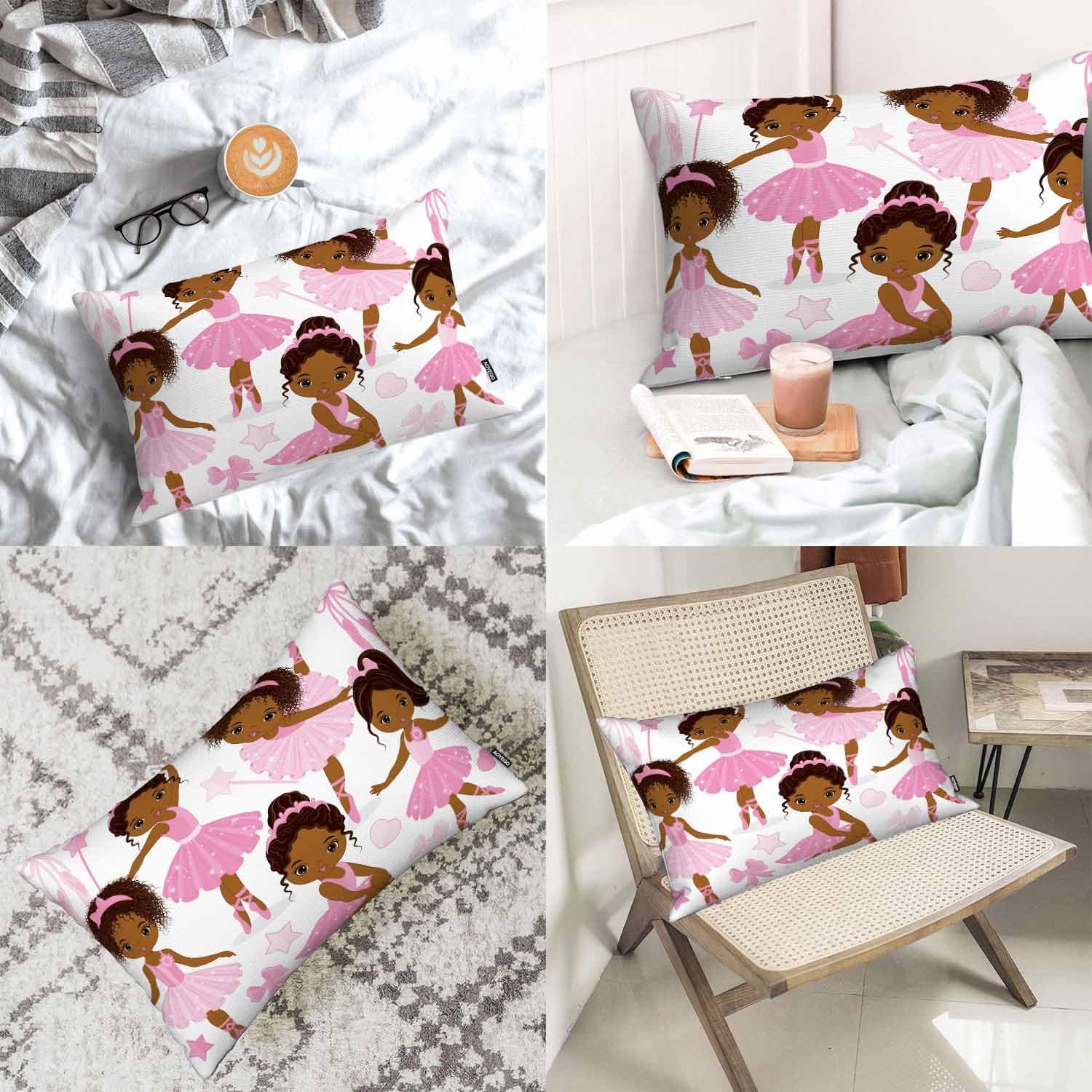 AOYEGO Funda de almohada para bebé niña, bailarinas afroamericanas, lazos, zapatos de ballet, muñeca de baile, funda de almohada para dormitorio,