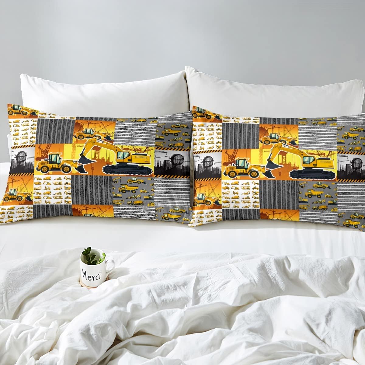 Juego de ropa de cama de construcción, funda de edredón de camión volquete de grúa, excavadora, mezclador de cemento, juegos de cama matrimonial,
