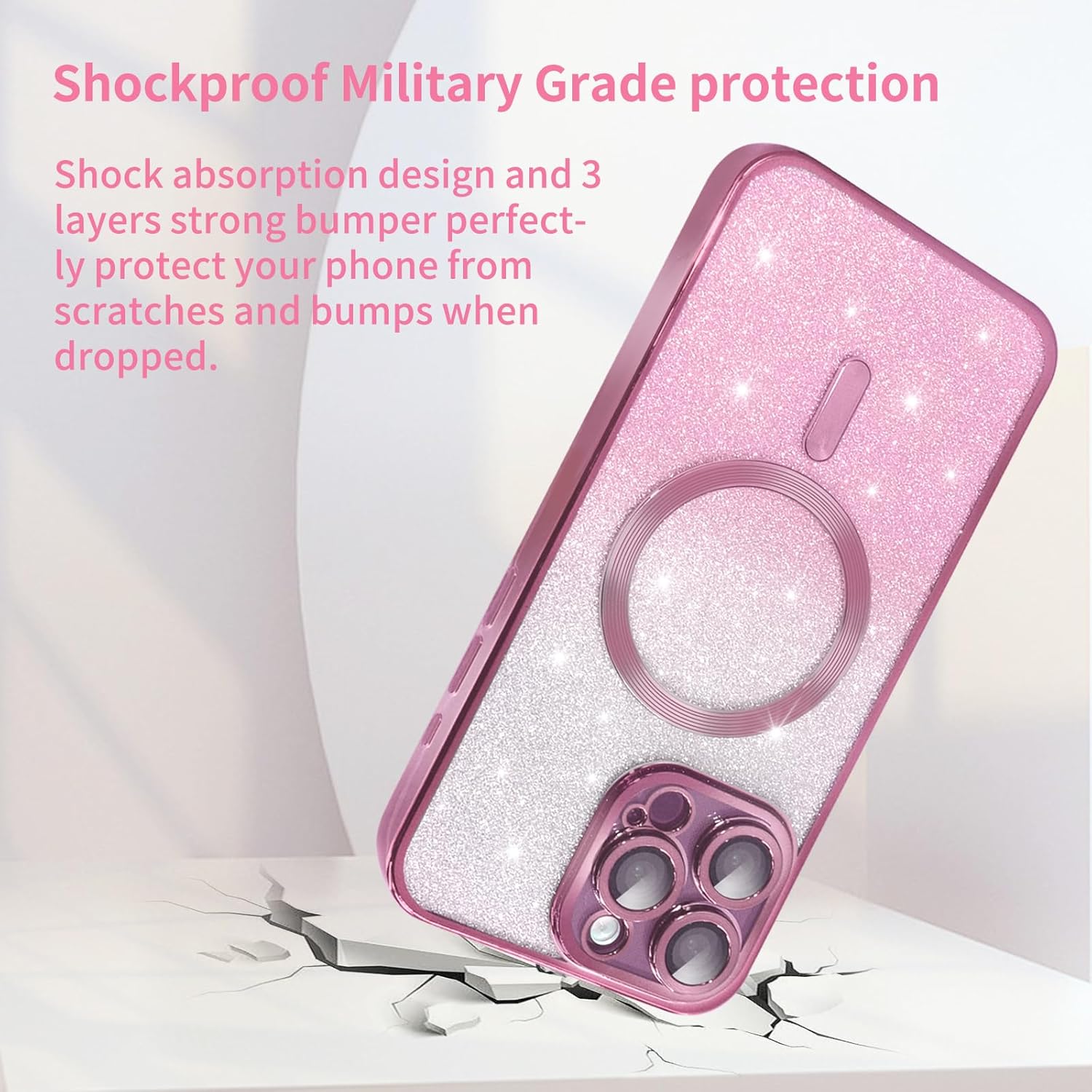 Funda magnética con purpurina para iPhone 15 Pro Max compatible con MagSafe, con protector de lente de cámara y correa de cordón, bonita funda
