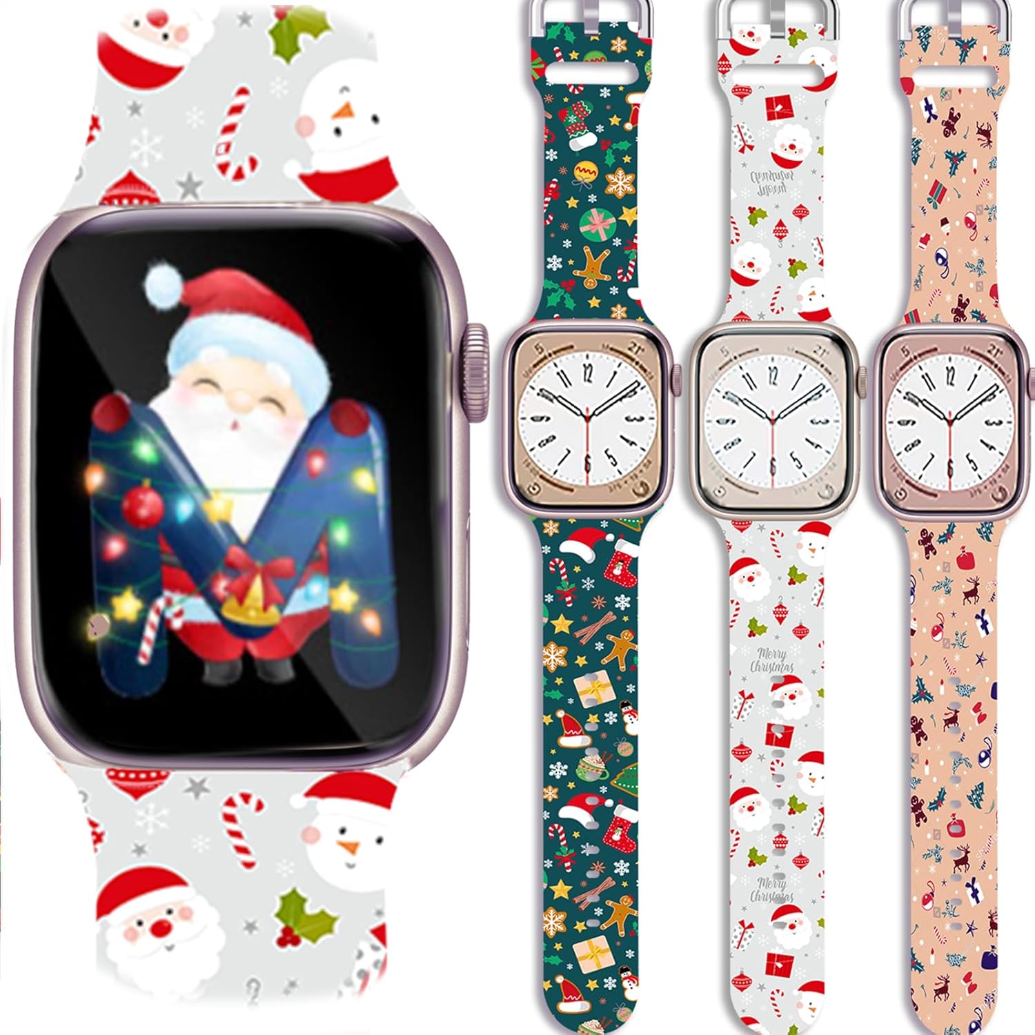 Correa de Navidad y Acción de Gracias compatible con Apple Watch de invierno, correa suave con estampado de invierno, 3 paquetes de 1.496 in, 1.575