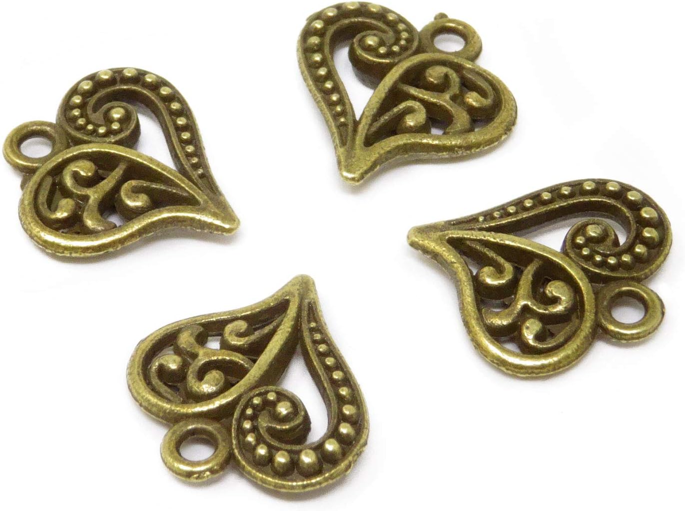 Honbay 50 dijes antiguos de aleación de corazón para el día de San Valentín, dijes retro para llaveros, aretes, pulseras, collares, joyería y