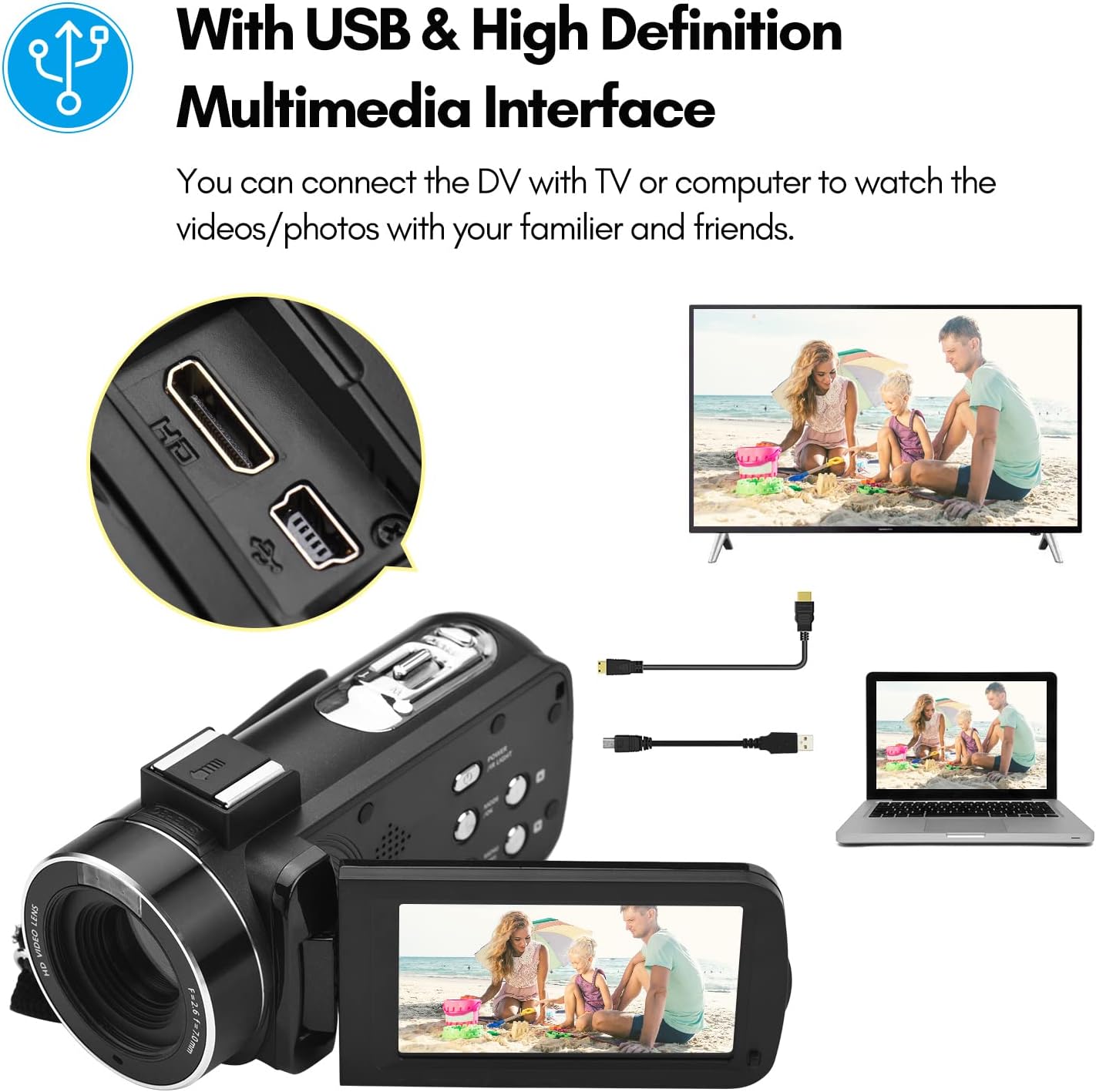 Andoer Cámara de vídeo digital 4K WiFi videocámara DV grabadora 56MP 18X zoom digital 3.0 pulgadas IPS pantalla táctil compatible con detección de