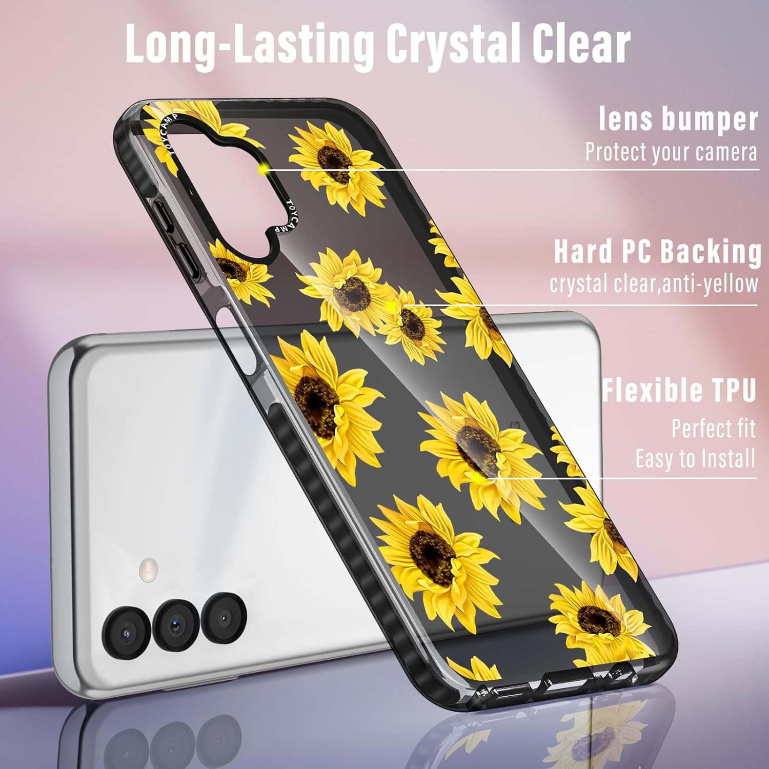 Toycamp Funda para Samsung Galaxy A13 5G para mujer, diseño femenino de girasol con bonito estampado floral de flores para niñas y adolescentes, con