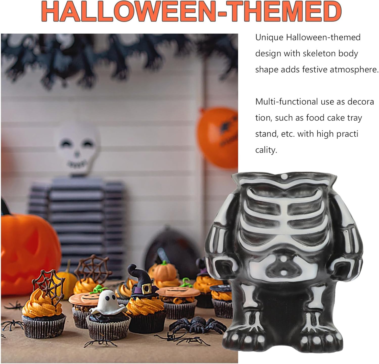 SEWACC Soporte de exhibición en forma de esqueleto de Halloween, soporte de calabaza de Halloween, bandeja de base, bandeja espeluznante para
