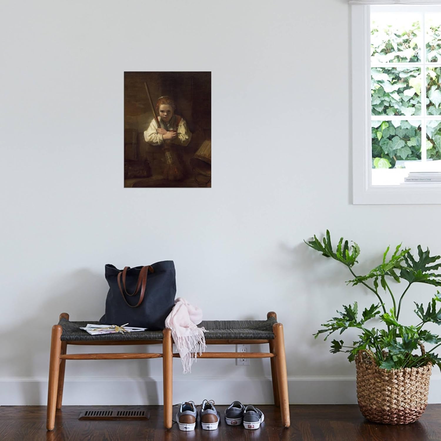 ART.COM Lienzo decorativo para pared, diseño de una chica con escoba, 1651 por Rembrandt van Rijn, decoración figurativa, 18 x 24 pulgadas