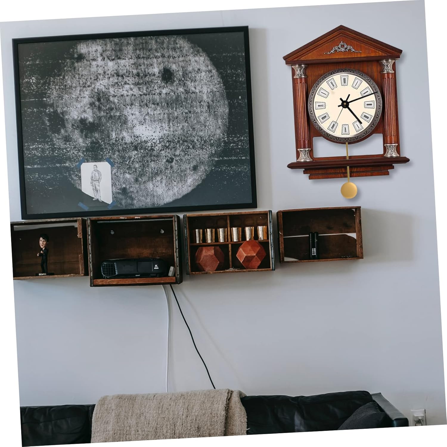 DOITOOL Reloj de pared de cuarzo, mecanismo de reemplazo de reloj de péndulo, pieza de reloj de pared, reloj de pared dorado, kit de moda antigua,