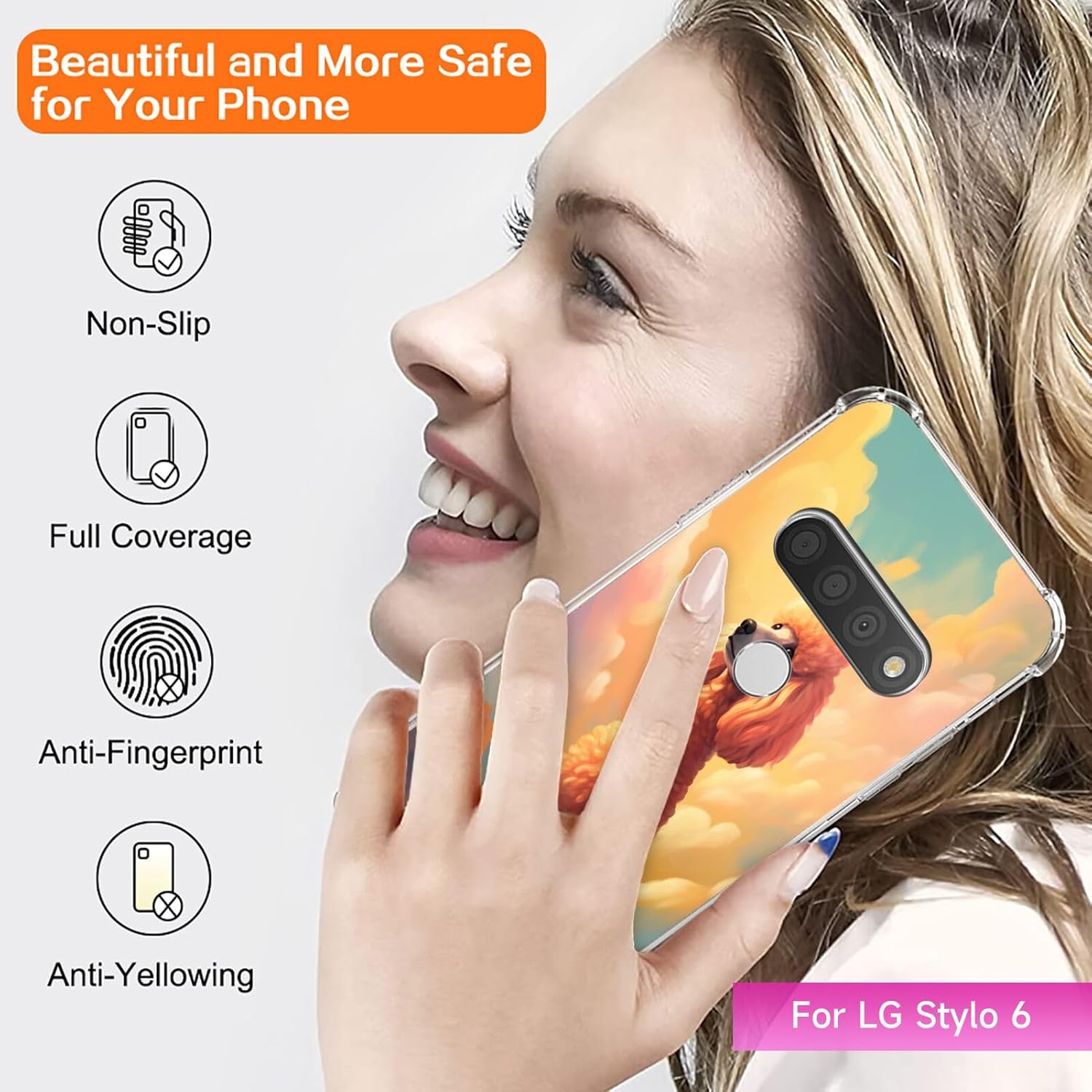 DAFEI Funda transparente para LG Stylo 6 con diseño de perro caniche aa10, bolsa de aire transparente de cuatro esquinas, reforzada contra arañazos