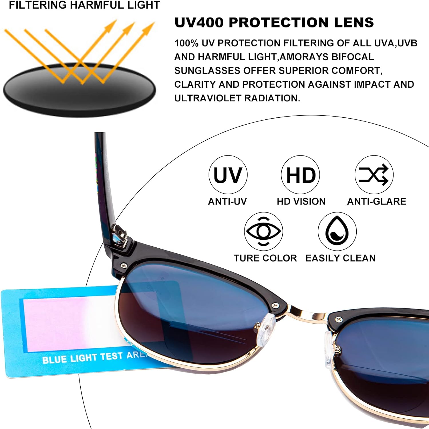 Amorays Lentes de sol bifocales de lectura para mujeres y hombres, lentes clásicos para lector de sol, lentes transparentes con protección UV para