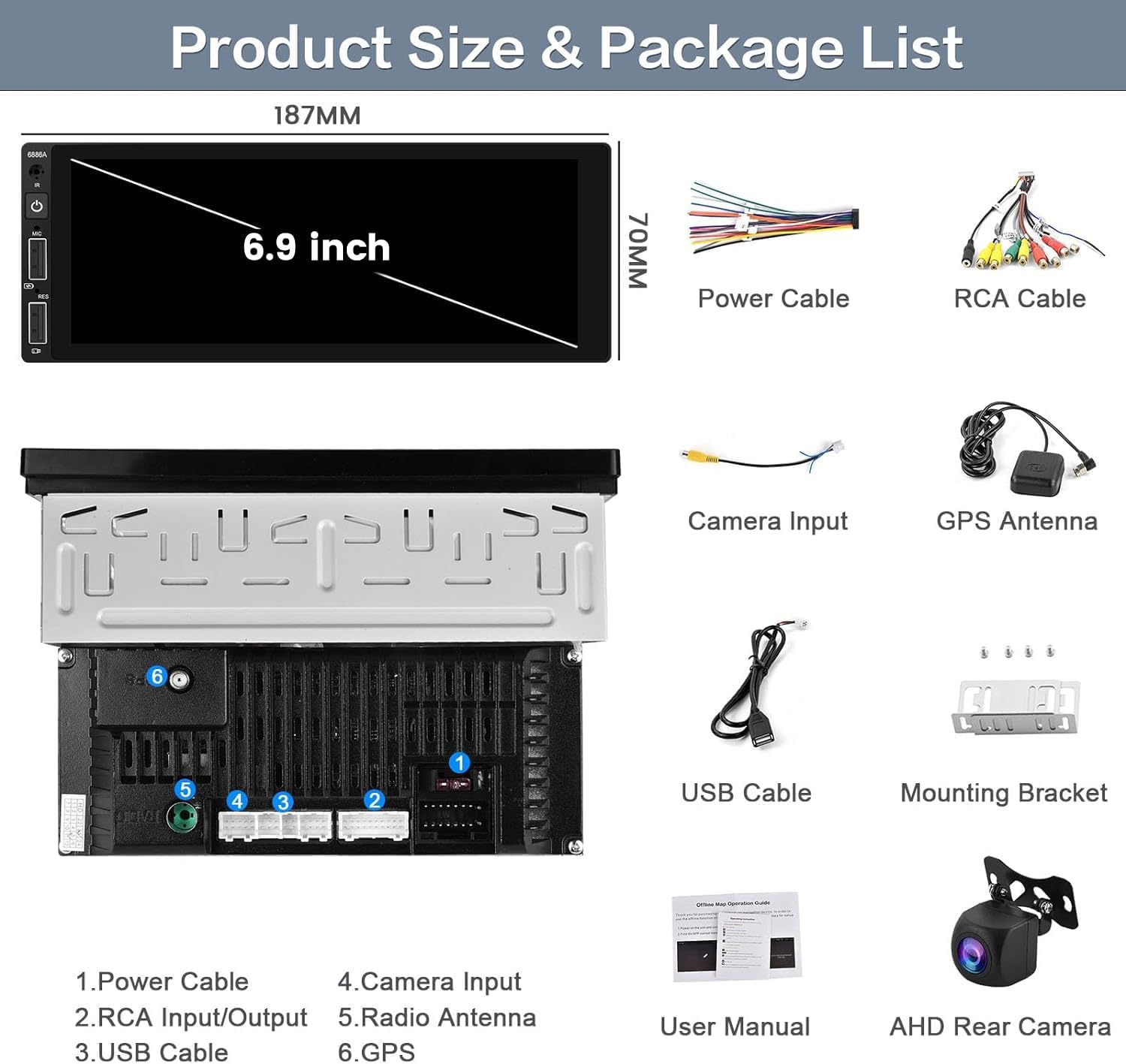 2+64G Android 13 Car Stereo Single DIN Radio inalámbrica Apple Carplay con cable Android Auto, pantalla táctil HD de 6.9 pulgadas estéreo para coche