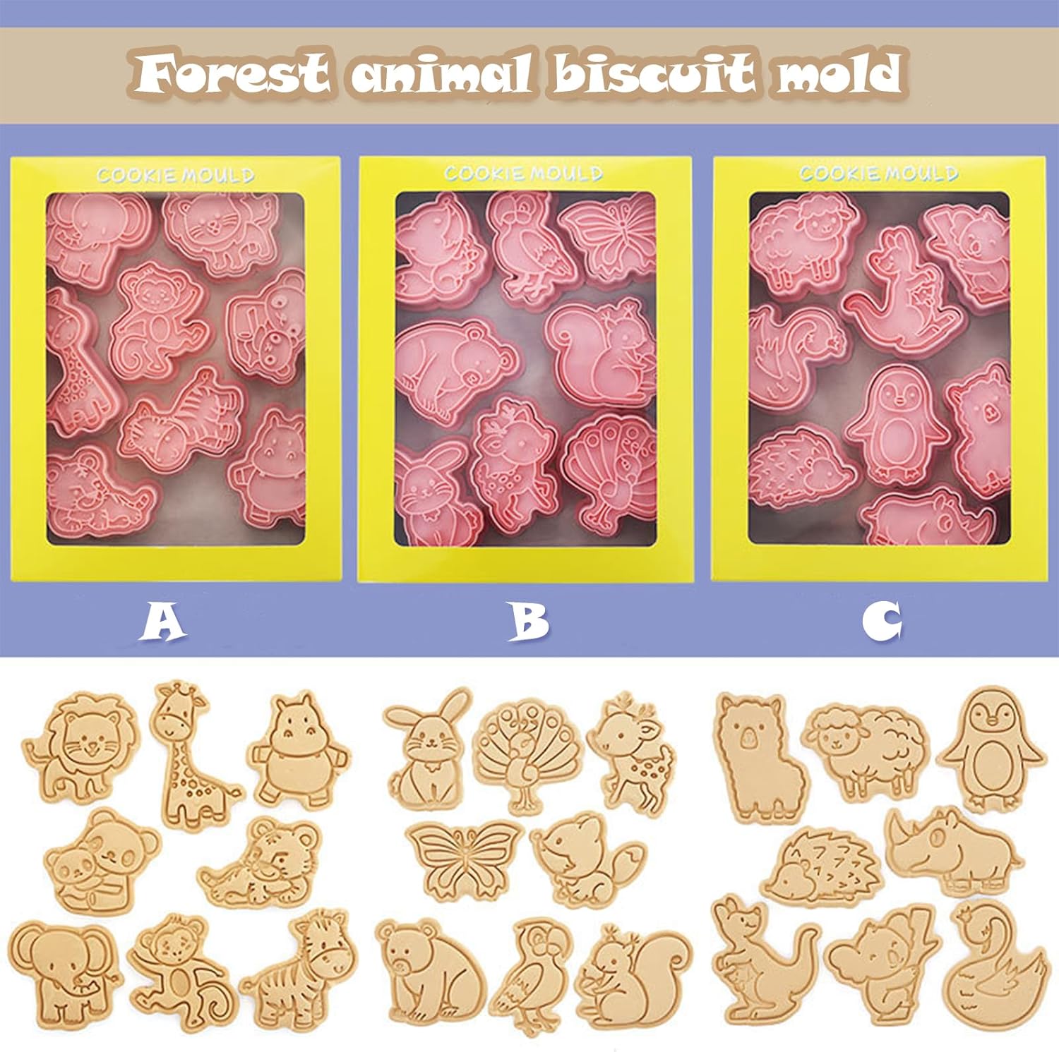 Cortadores de galletas de animales con sellos de émbolo con tema de animales salvajes Herramientas para hornear galletas en relieve moldes de