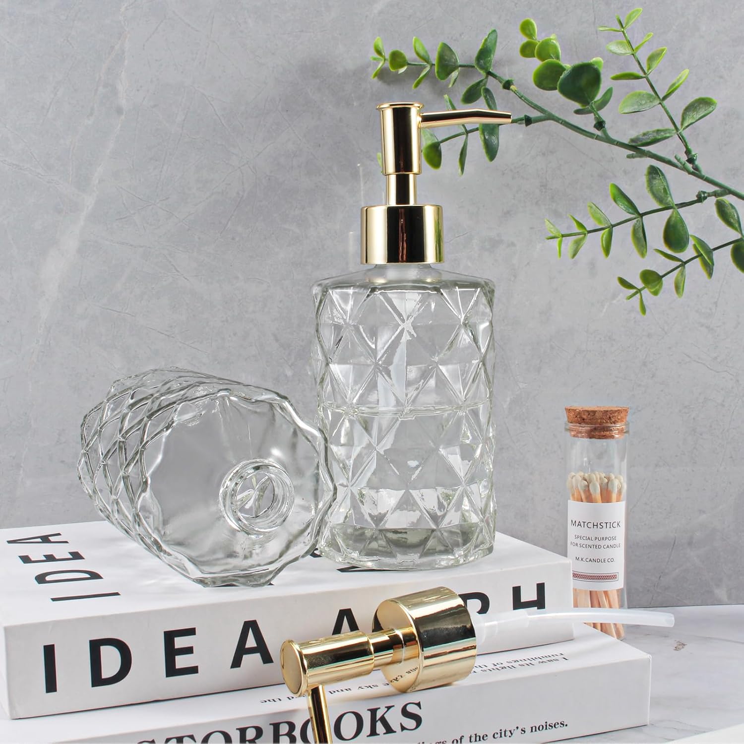 Dispensador de jabón con bomba, dispensador de jabón con patrón de diamante para encimera de cocina, baño, accesorios de baño rosa intenso (paquete