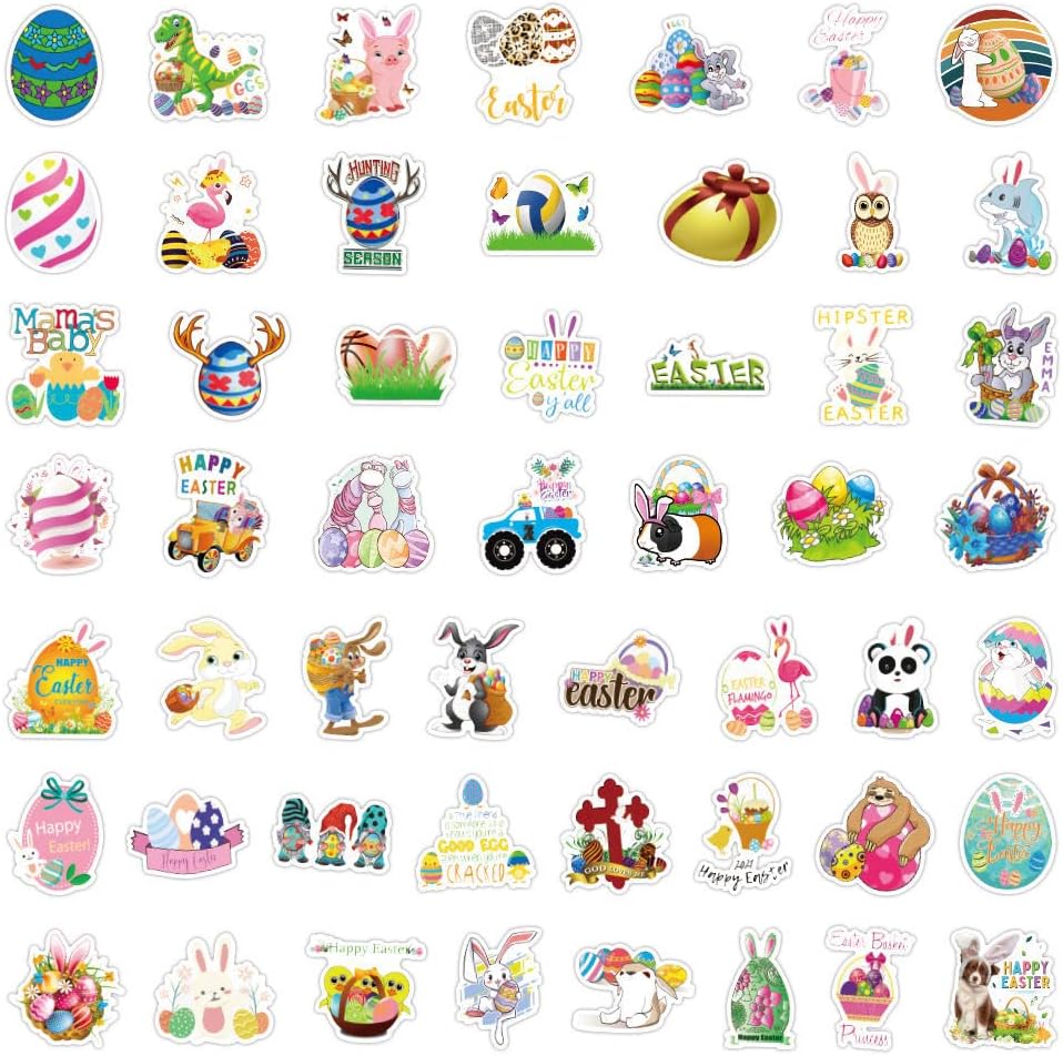 Calcomanías de Pascua  100 calcomanías de huevos de Pascua para adolescentes, niños, adultos, calcomanías de vinilo impermeables lindas y divertidas
