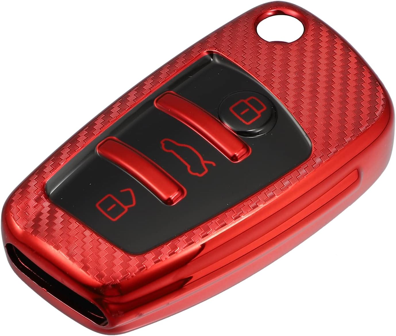 X AUTOHAUX Funda de silicona para llavero inteligente Audi A3 A1 A3 A6 Q2 Q3 Q7 TT TTS R8 S3 S6 RS3 A6L Modelos Fibra de Carbono Patrón Rojo