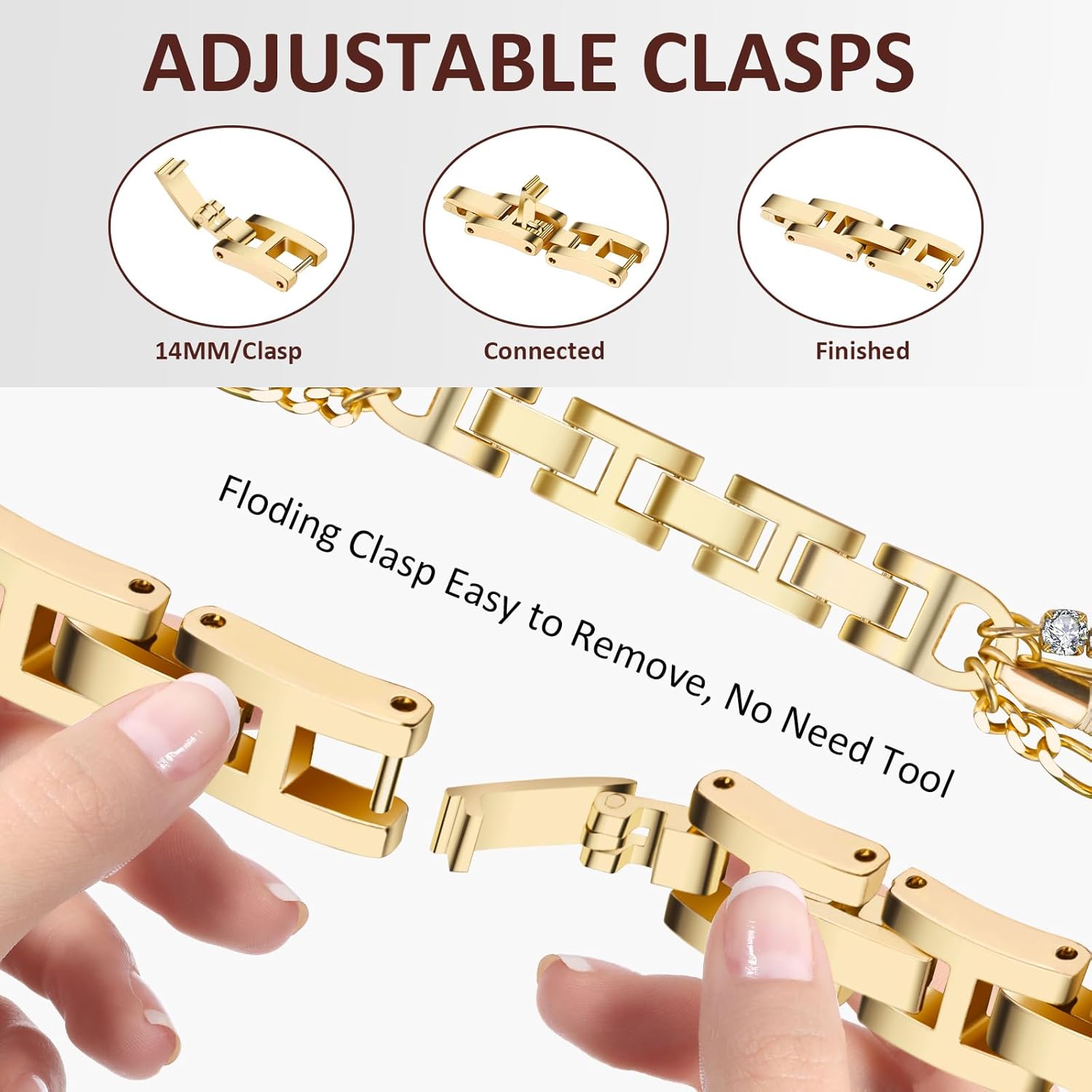 CAGOS Pulsera de cadena compatible con Apple Watch Band de 1.49, 1.57, 1.61, 1.65, 1.73 y 1.77 pulgadas, correa delgada de acero inoxidable de metal