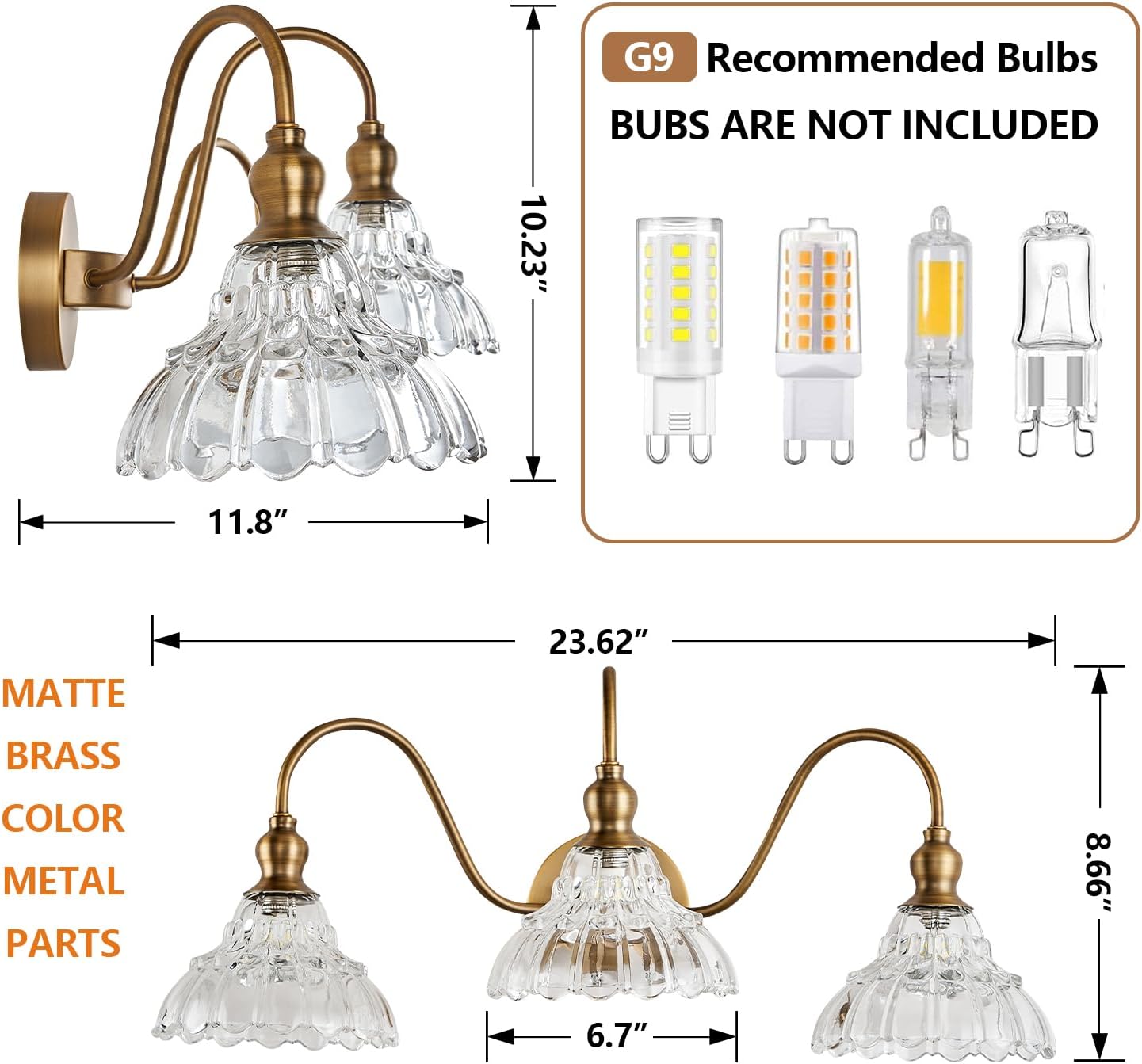 Apliques de pared vintage de 3 luces de latón moderno para tocador de baño, lámpara de tocador retro de vidrio para dormitorio, baño, puerta,