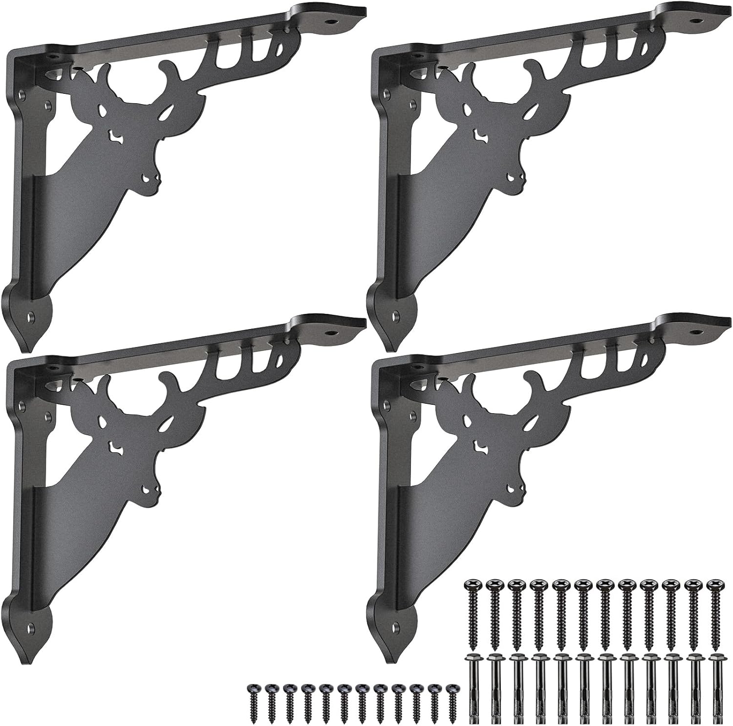 SELEWARE Soportes para estantes de ciervos, soportes de estante de pared, soportes de esquina de metal, 8 x 7 pulgadas, soporte de esquina,