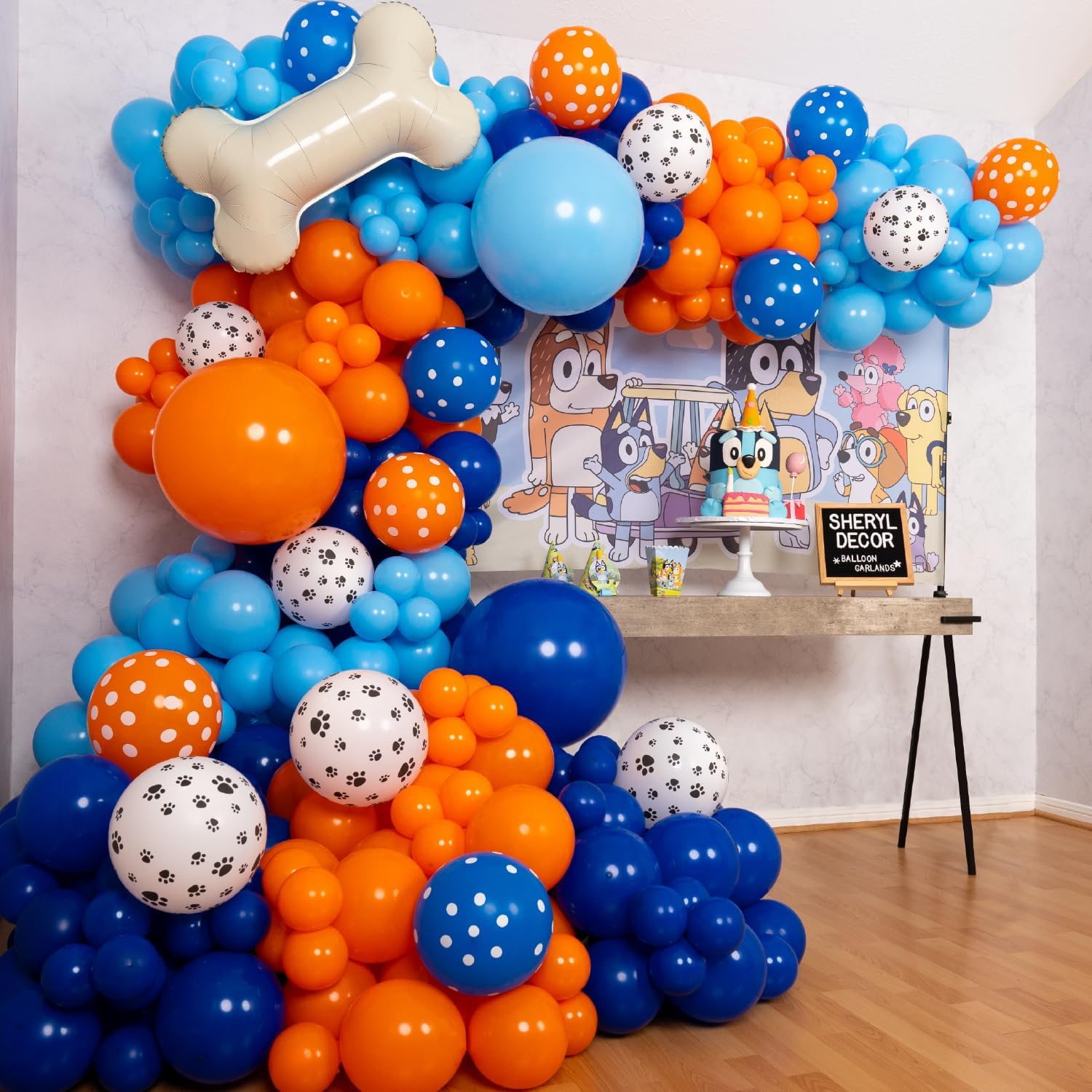 Kit de arco y guirnalda de globos azules todo en 1 con hueso de perro  Globos azules pequeños y grandes para fiesta de cumpleaños en azul y naranja