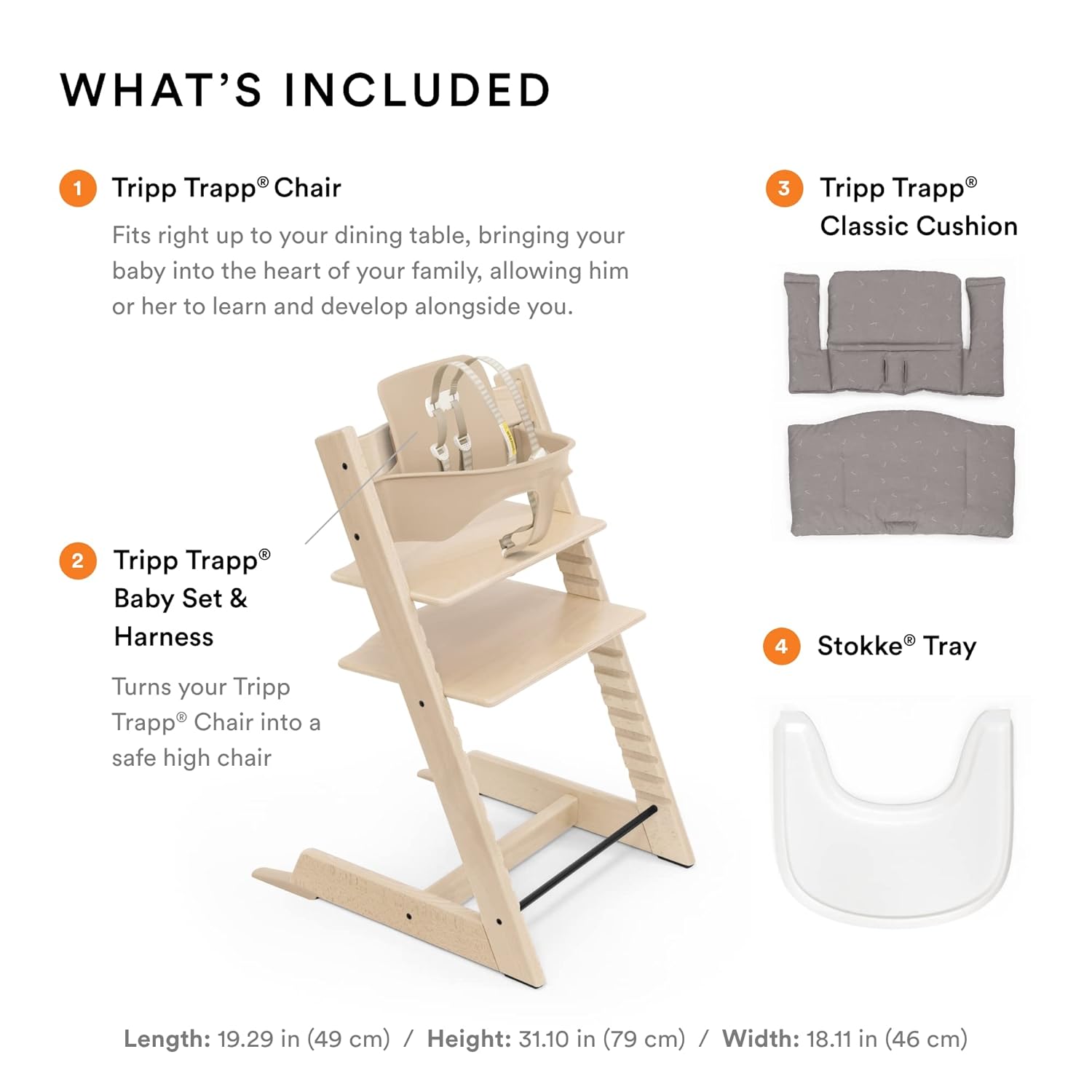 Tripp Trapp – Silla alta y cojín con bandeja Stokke – Natural con Mickey Celebration – Silla alta ajustable, convertible, todo en uno para bebés y