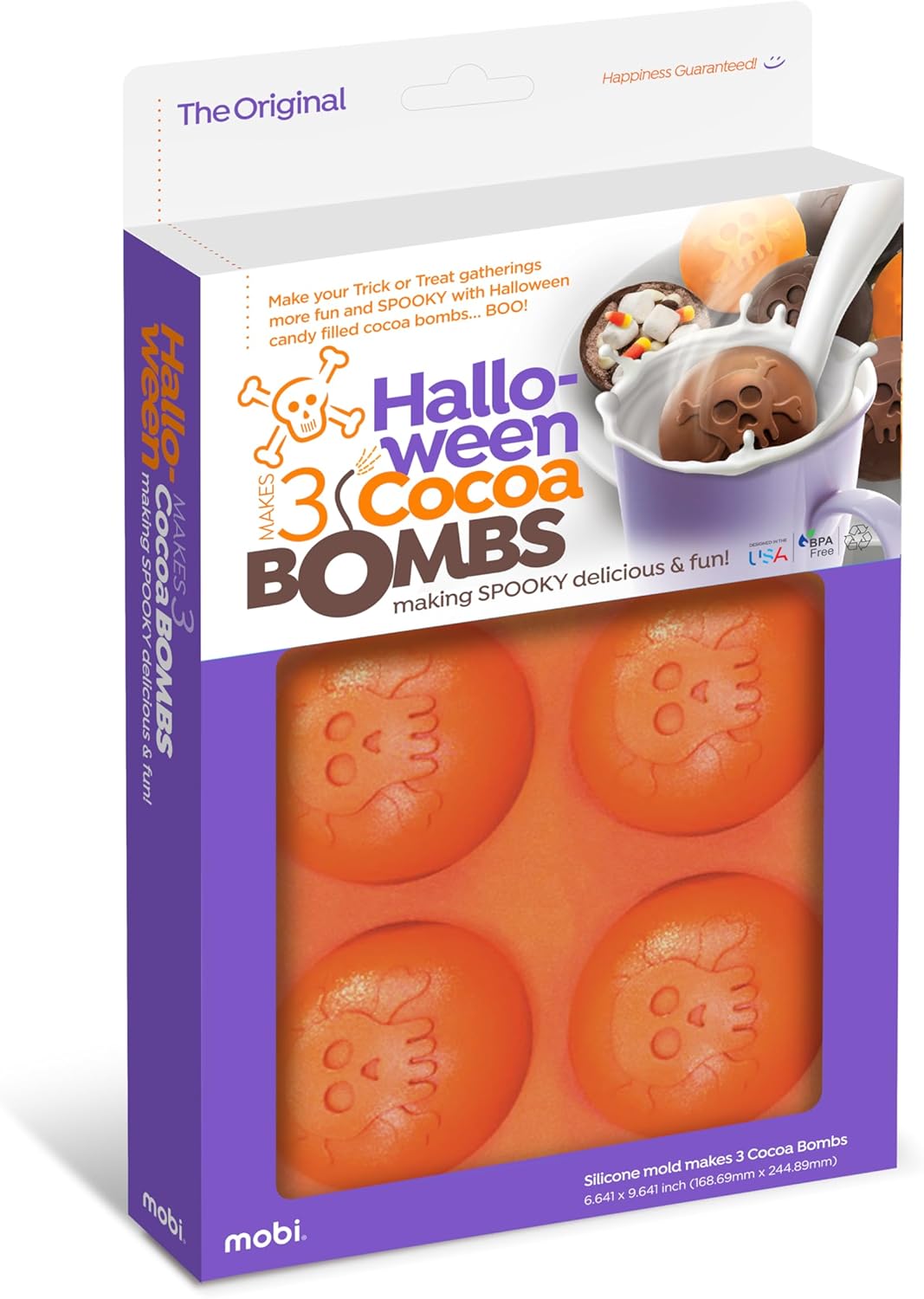Mobi Molde de silicona para bombas de cacao de chocolate caliente, calavera, para hacer 3 “bombas”..