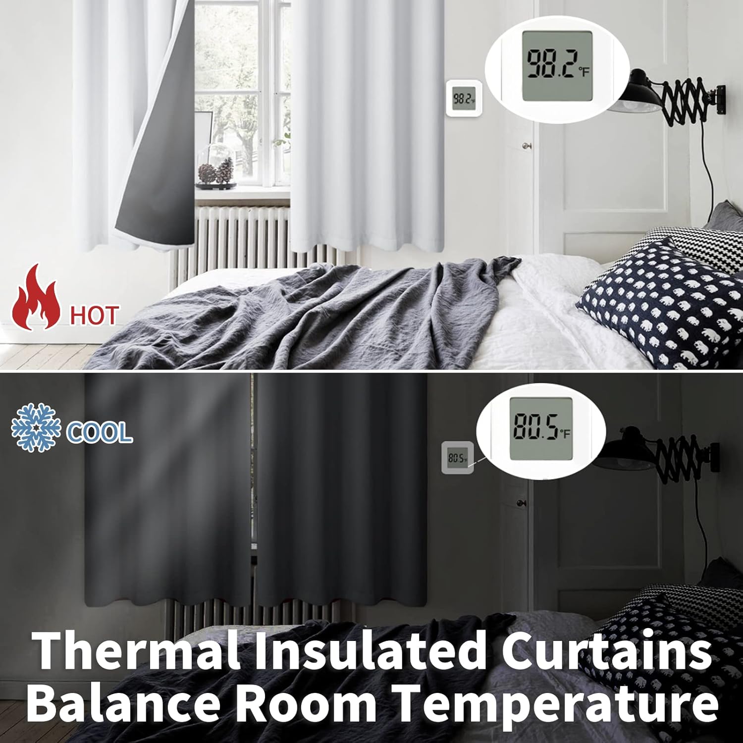 BGment – Cortinas con aislamiento térmico para habitación, 100% opacas, con forro negro, cortina de doble capa con ojales, reduce el ruido (52 x