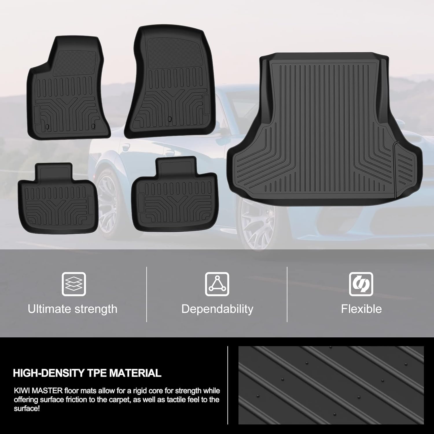 KIWI MASTER Alfombrillas y forro de carga compatibles con Dodge Charger RWDChrysler 300 RWD 2011-2023 para todo tipo de clima, revestimientos