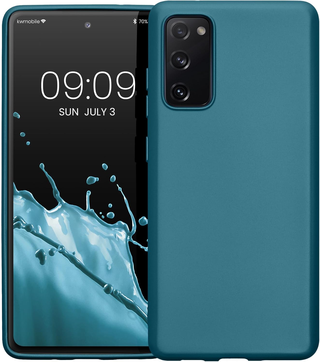 kwmobile Funda compatible con Samsung Galaxy S20 FE – Funda de silicona TPU metálica suave y delgada – Azul caribeño metálico