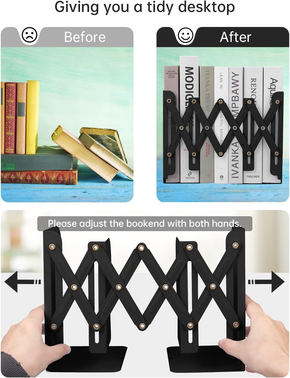 Sujetalibros ajustables, extremos de libros de metal para estantes, libro pesado, organizador de archivos de revistas de escritorio para el hogar,