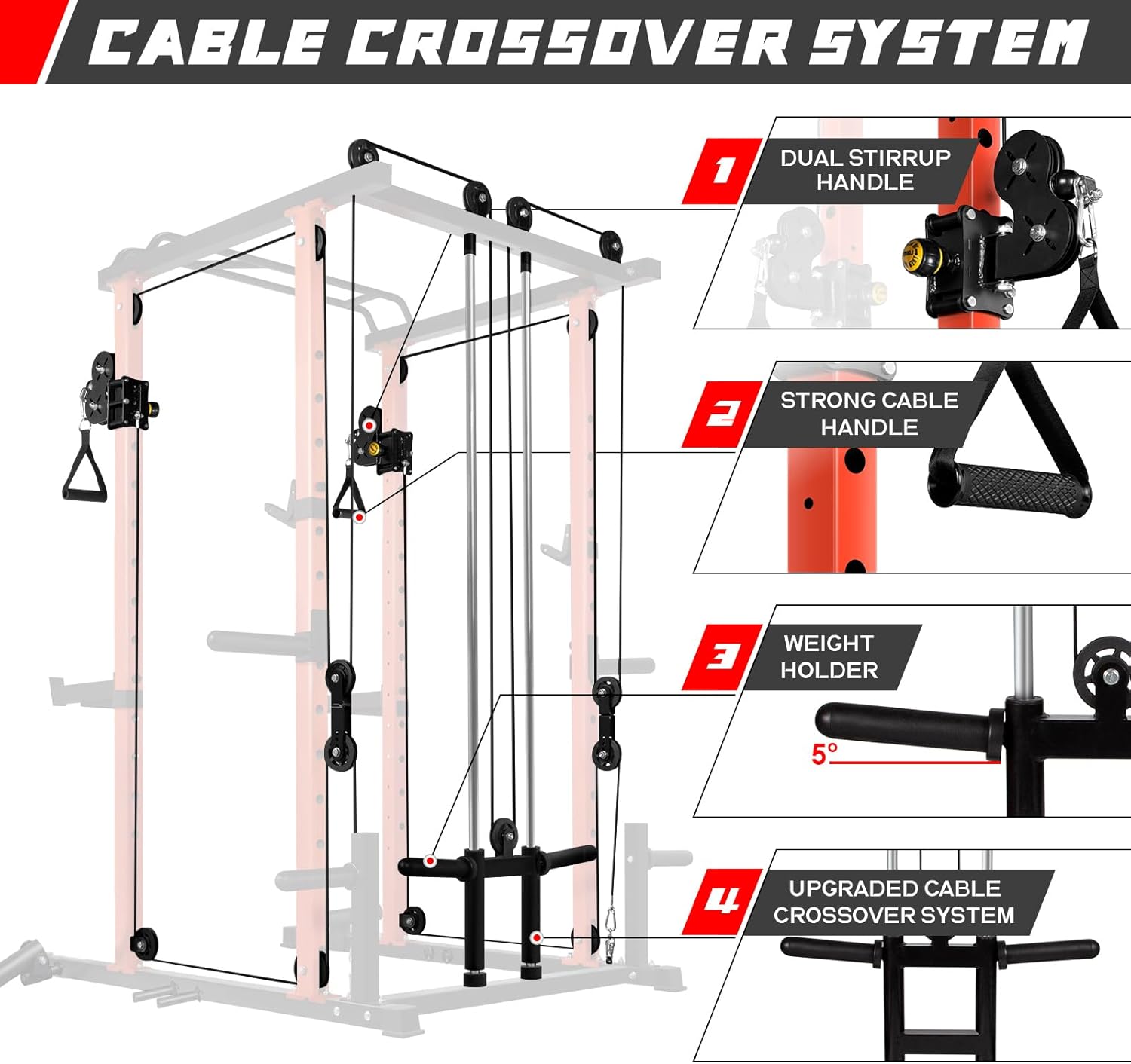 RitFit Jaula de potencia con sistema opcional de máquina LAT PullDownCable CrossoverSmith, estante para sentadillas de 1000 libras para el hogar y