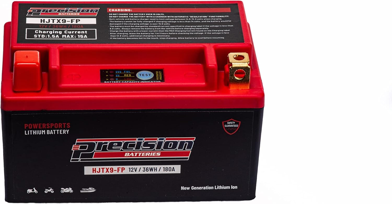 Precision HJTX9-FP – Batería de iones de litio de repuesto para Suzuki 450CC LT-R450 QuadRacer, 2006-2010, 12 voltios 36 WH 180 CCA