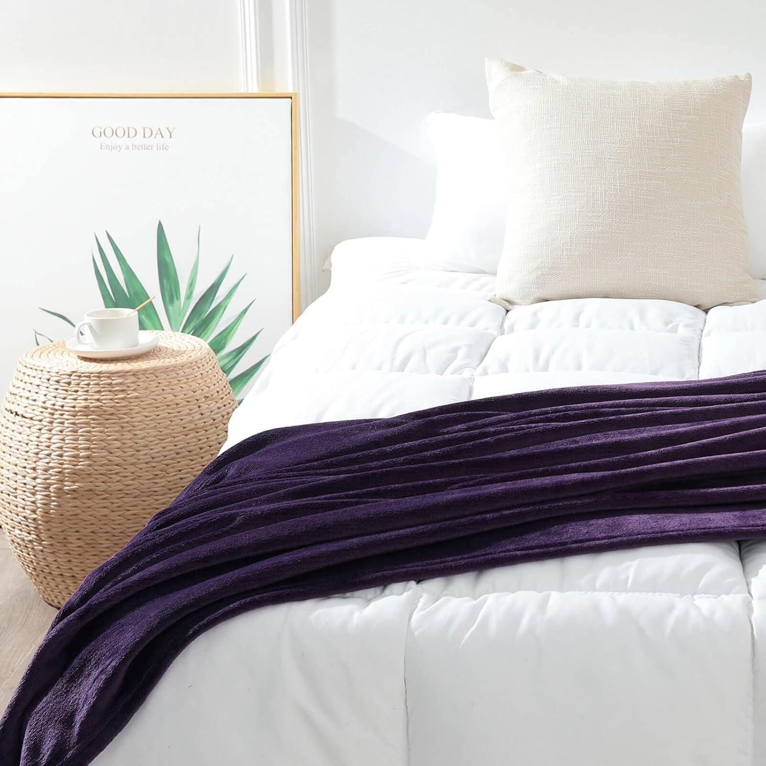 NANPIPER Manta de forro polar suave y acogedora manta cálida y ligera para cama, color morado, 50 x 60 pulgadas