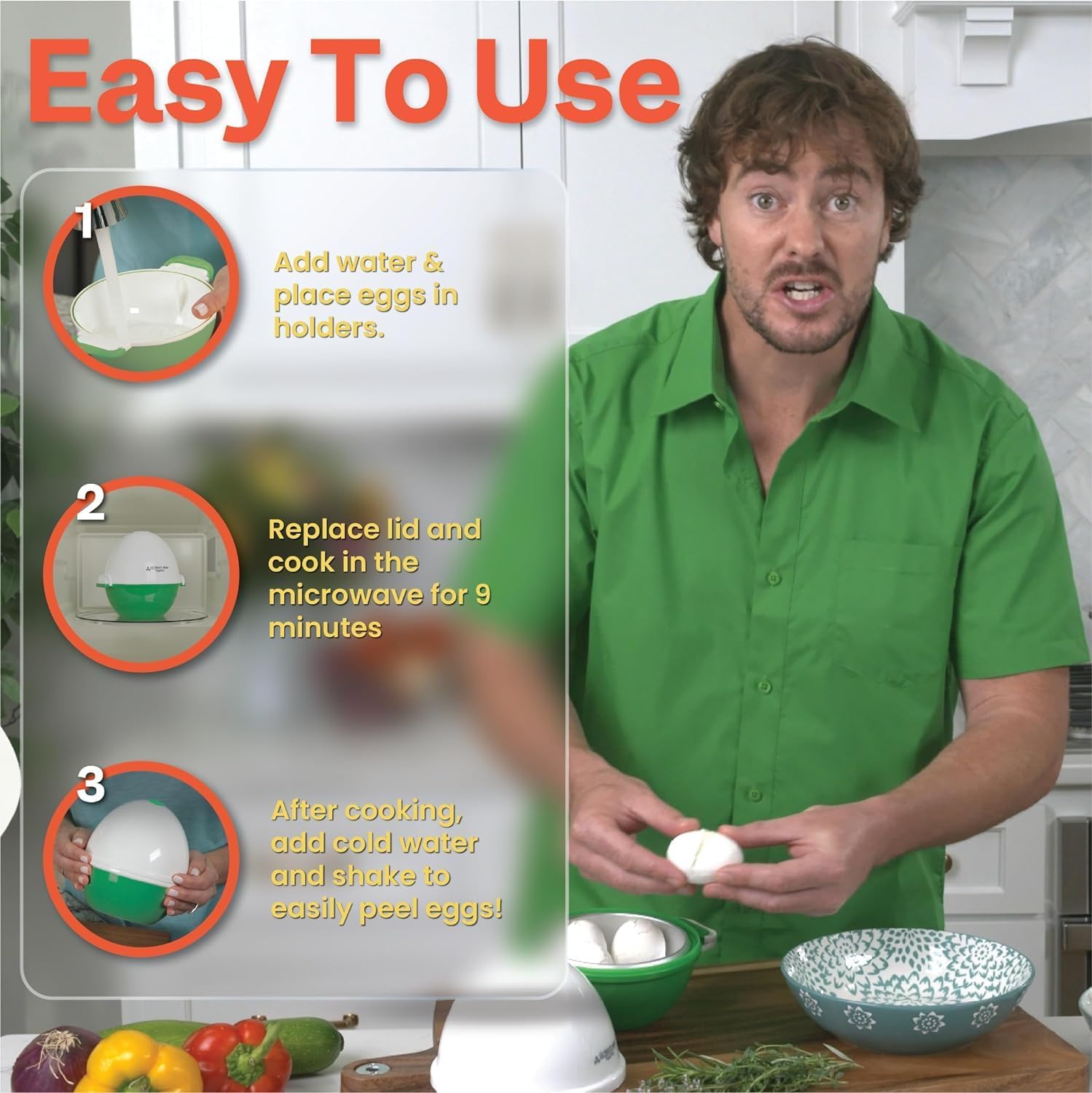 Huevo – Ronnie Neville’s Original como se ve en la TV Microondas Huevo, Huevo perfectamente cocido y pelado, capacidad para 6 huevos, máquina de