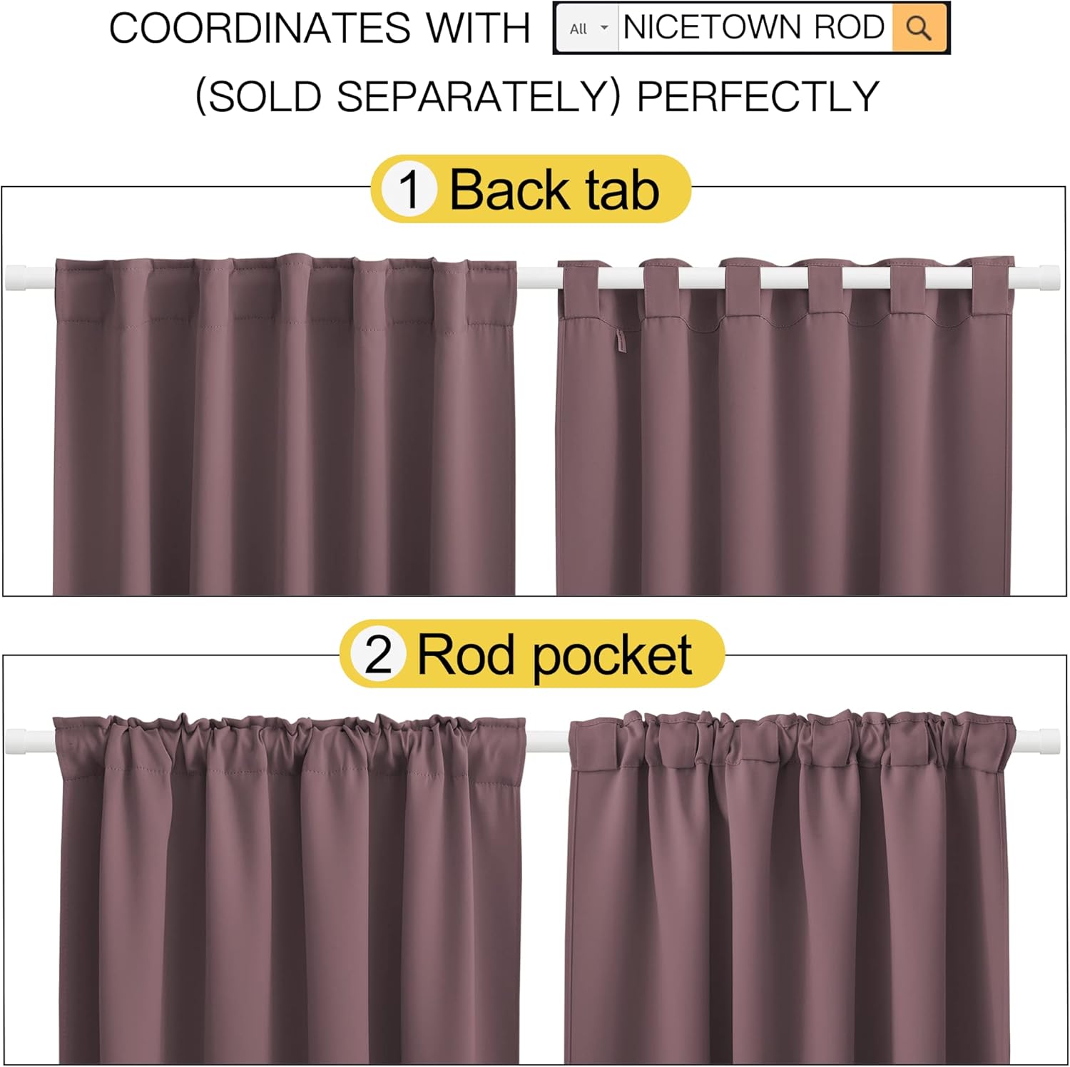 NICETOWN – Juego de 2paneles de cortinas opacas para sala de estar, para oscurecimiento de habitación, 52x63pulgadas, color rosa oscuro