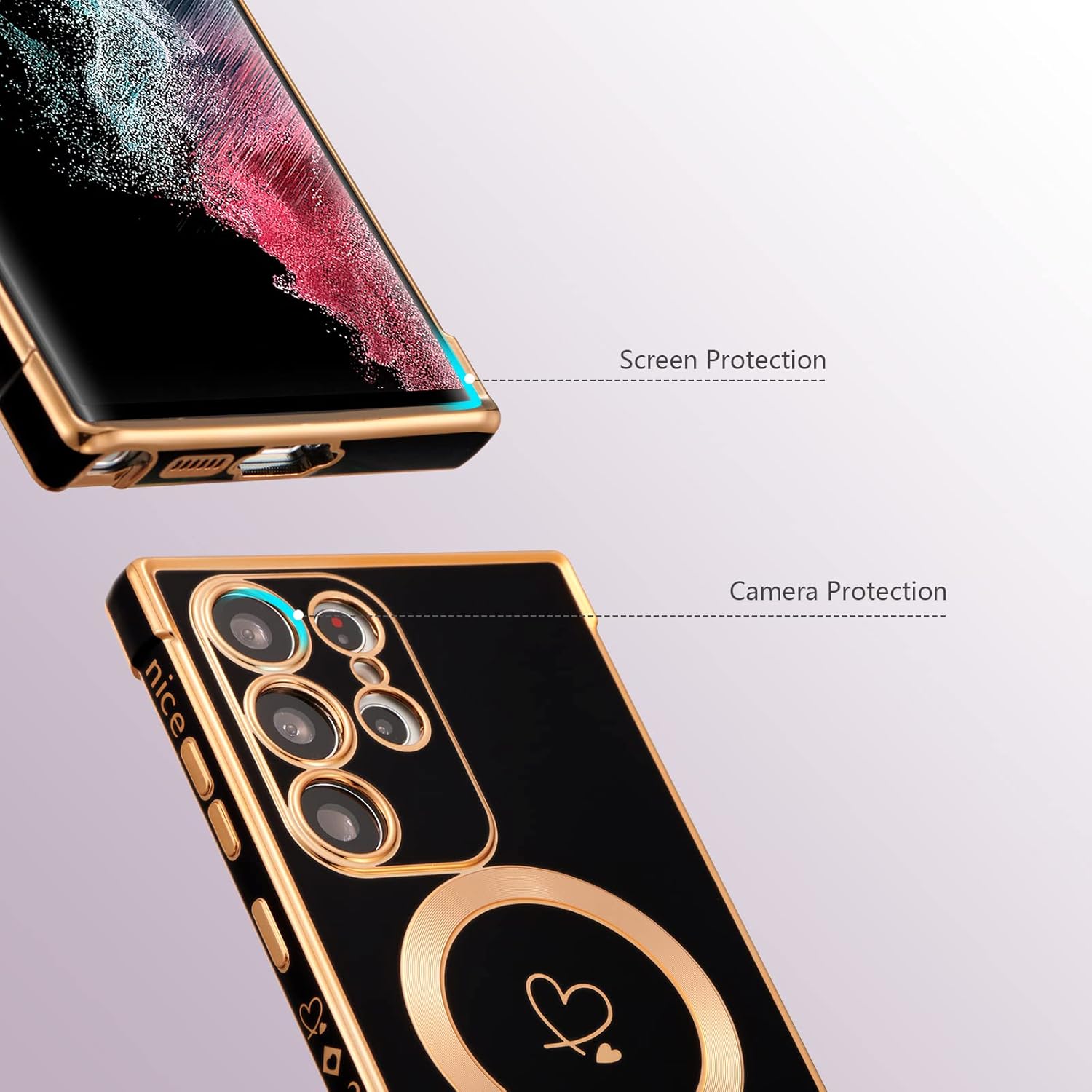 ZTOFERA Funda magnética para Samsung Galaxy S23 Ultra 5G compatible con MagSafe bonita funda con patrón de corazones de amor chapado con protección