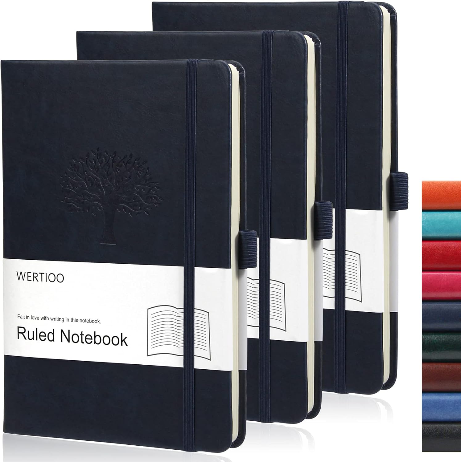 WERTIOO Paquete de 3 cuadernos de tapa dura, diario forrado de cuero, cuaderno de escritura de 80 páginas, cuaderno de papel grueso de 3.53 ozm para