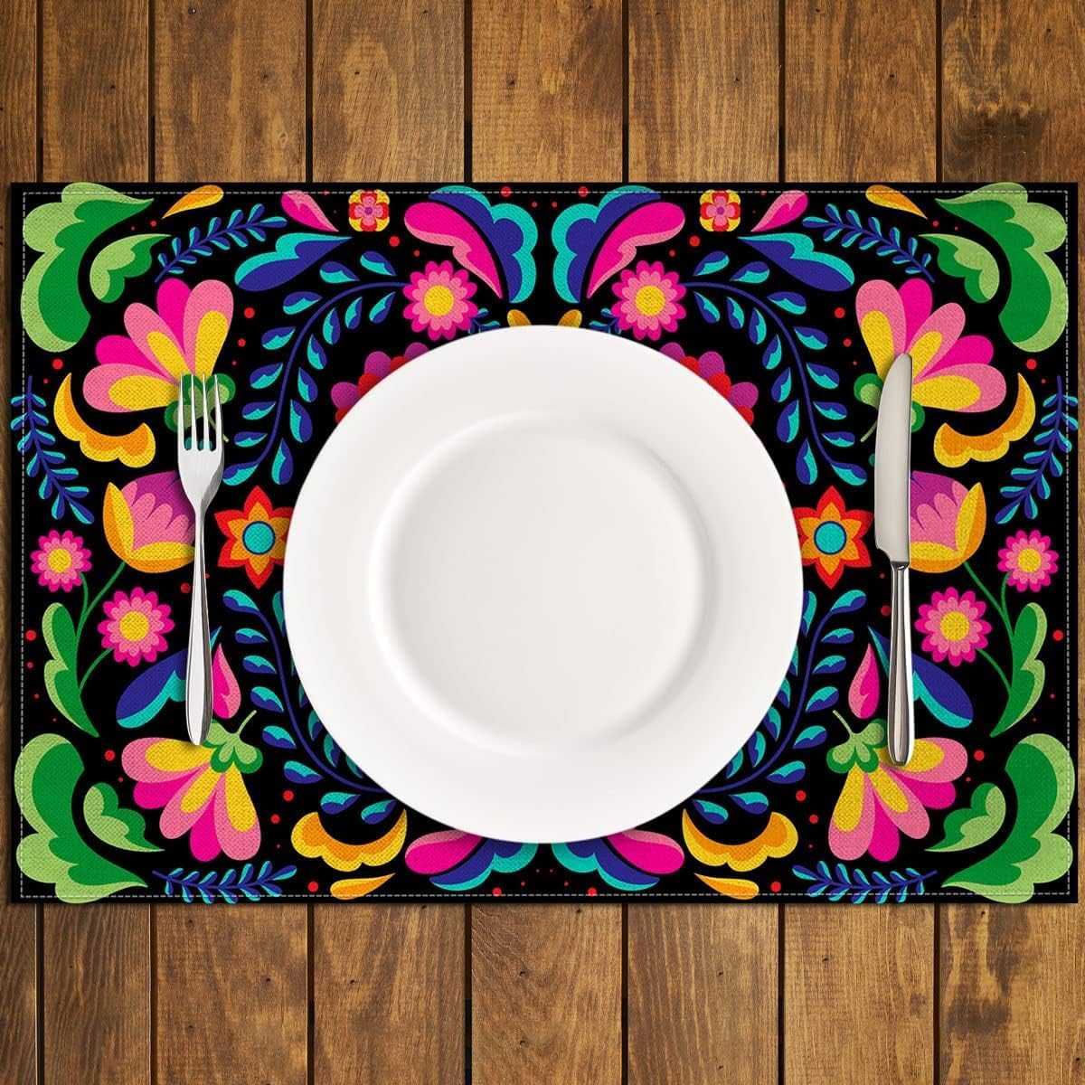 Nepnuser Juego de 4 manteles individuales mexicanos florales para decoración de fiesta del Cinco de Mayo, manteles individuales para decoración del