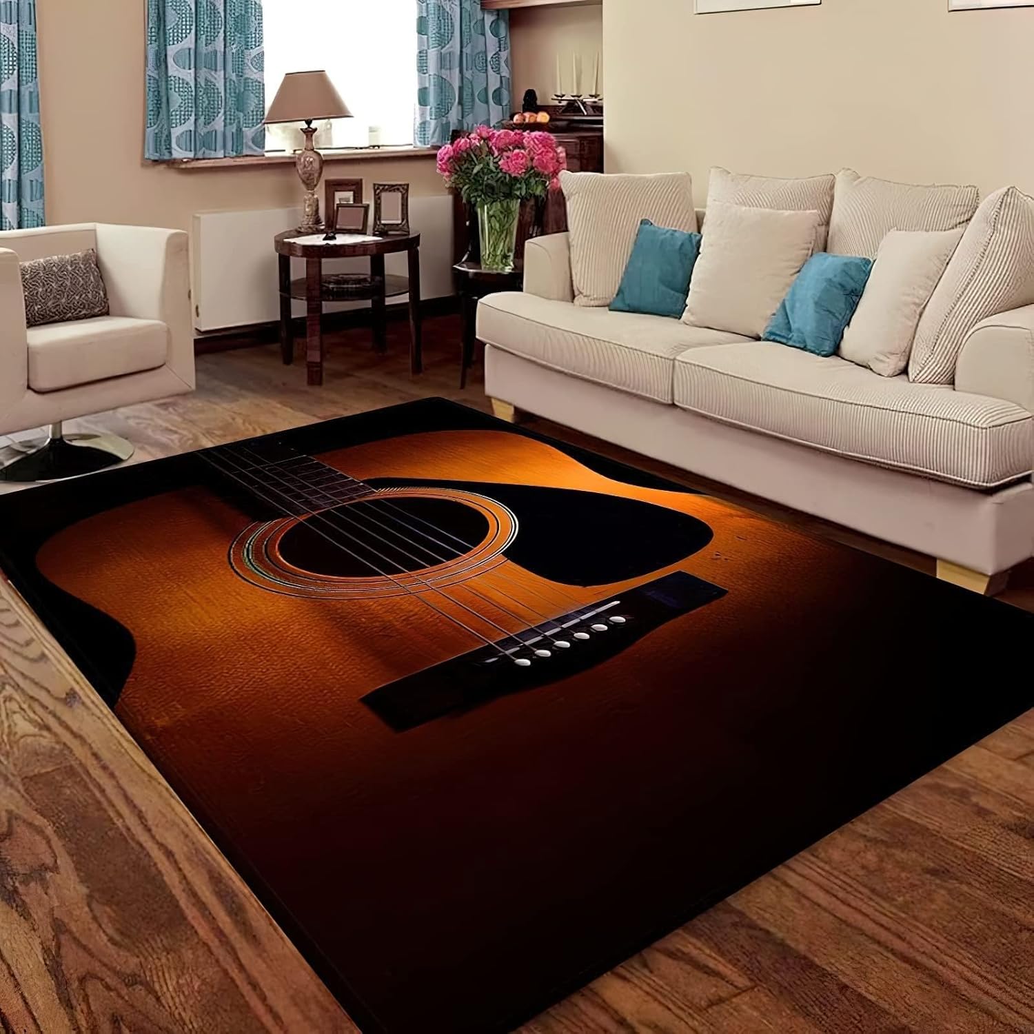 Alfombras de madera retro para guitarra, amantes de la música, antideslizantes, para interiores, para niños, lavables a máquina, transpirables,
