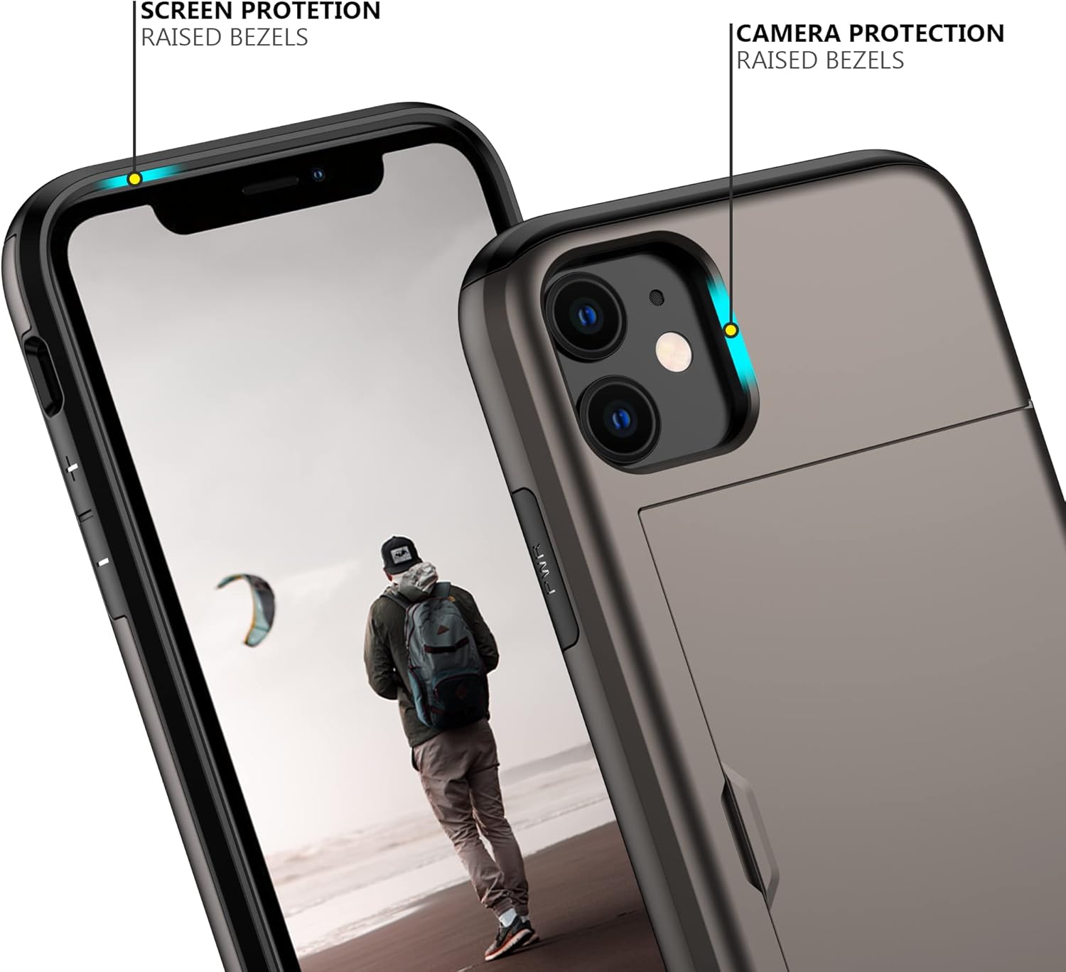 Nvollnoe Funda para iPhone 11 con tarjetero resistente de doble capa protectora a prueba de golpes, ranura para tarjetas oculta, funda delgada tipo