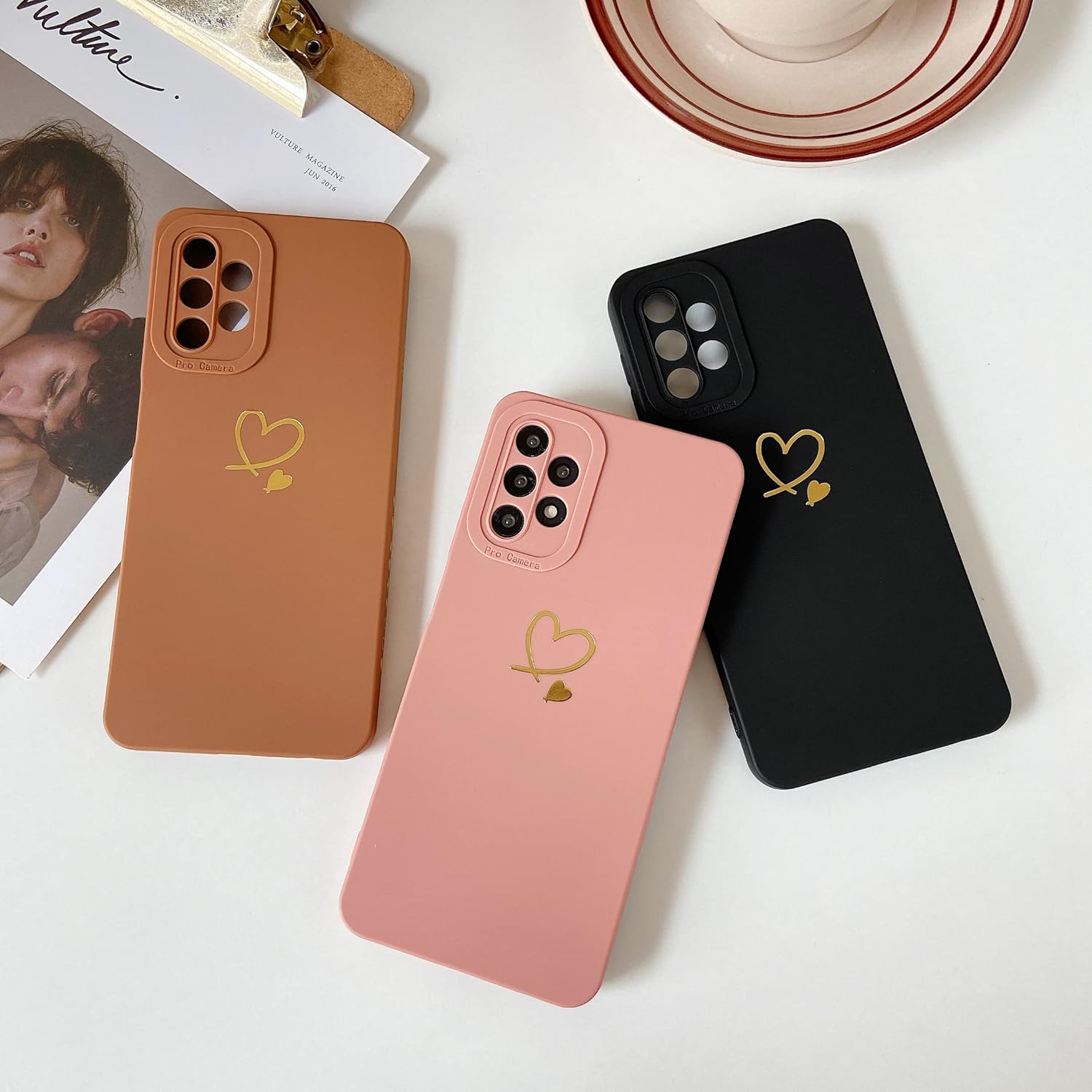 Qokey Funda compatible con Galaxy A12 de 6.5 pulgadas, diseño de corazón de amor chapado en oro con protección anticaídas para el lente de la