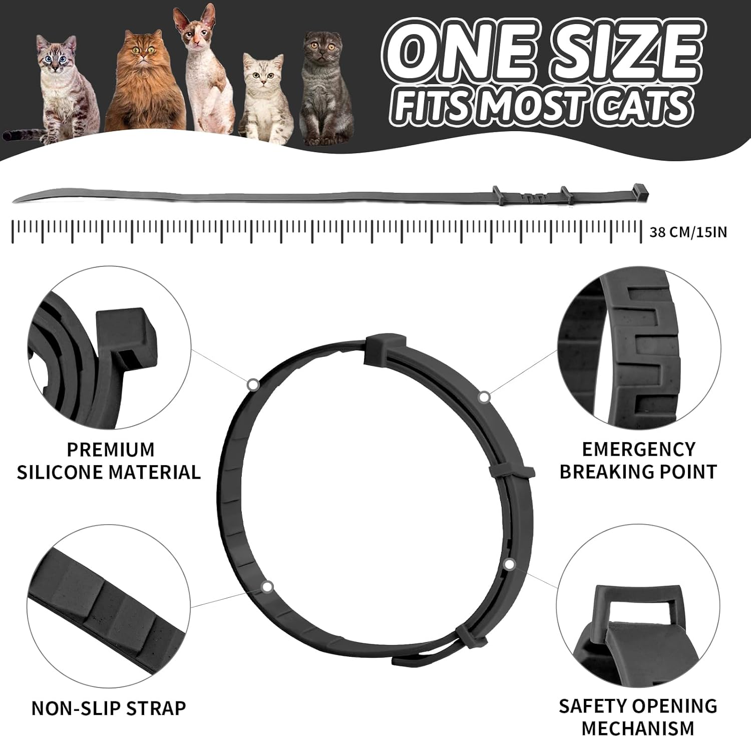 VICSOM Collar calmante para gatos, collar de feromonas calmante para gatos, alivio de la ansiedad, alivio del estrés, ajustable, impermeable, collar