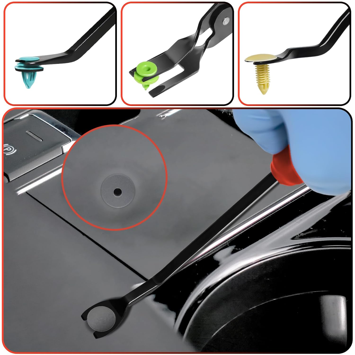 KEZE Juego de 3 alicates de clip automático y removedor de sujetadores, kit de reparación de herramientas de palanca de extracción de remaches de