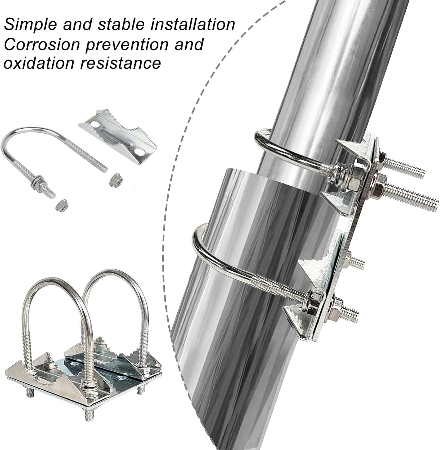Soporte universal Starlink en poste para plato de soporte en U, antena de acero antivibración, soporte de abrazadera de perno en U, adaptador de