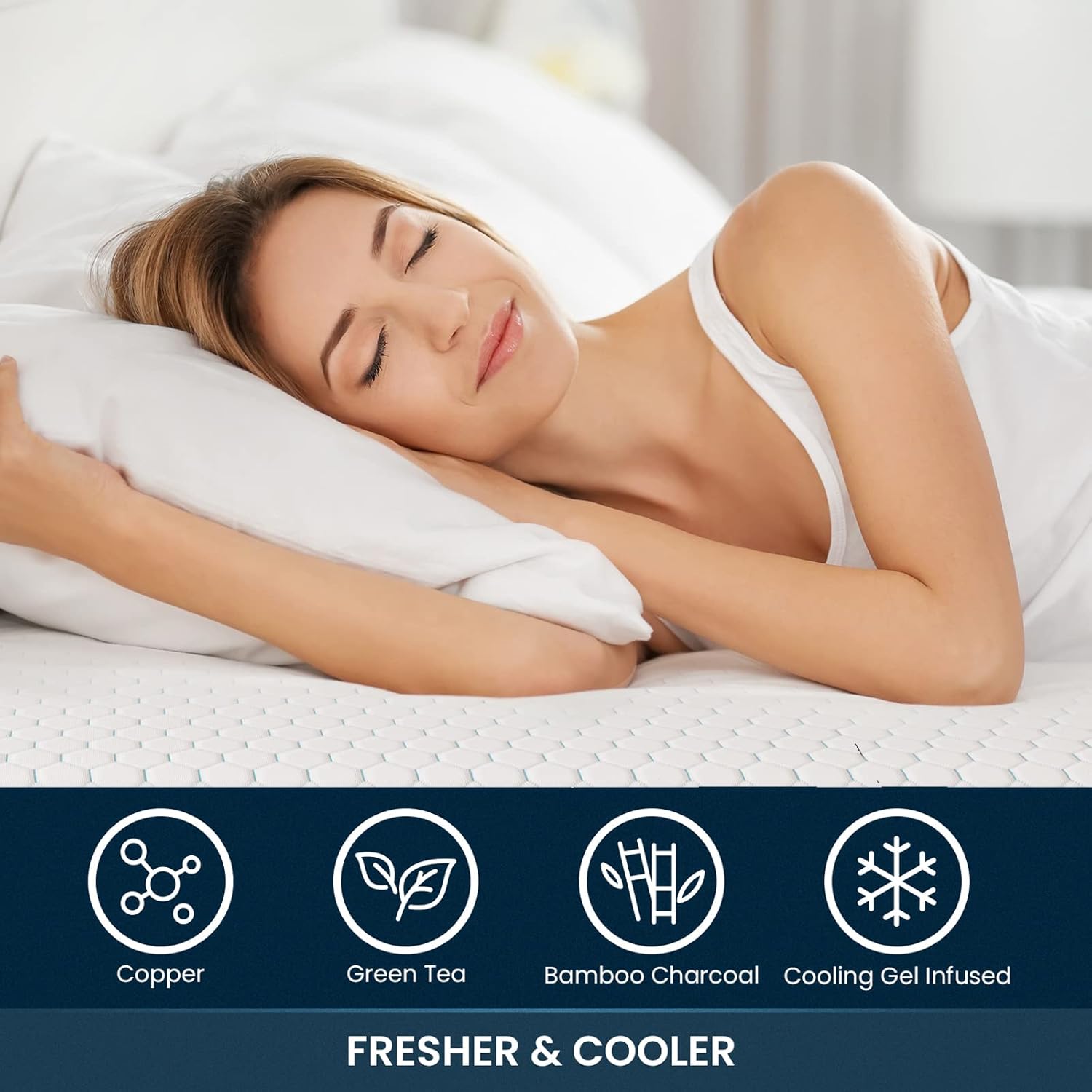 BedStory Cubrecolchón firme de 3 pulgadas, tamaño King, espuma viscoelástica extra firme para aliviar el dolor, gel de bambú, carbón, cobre, té