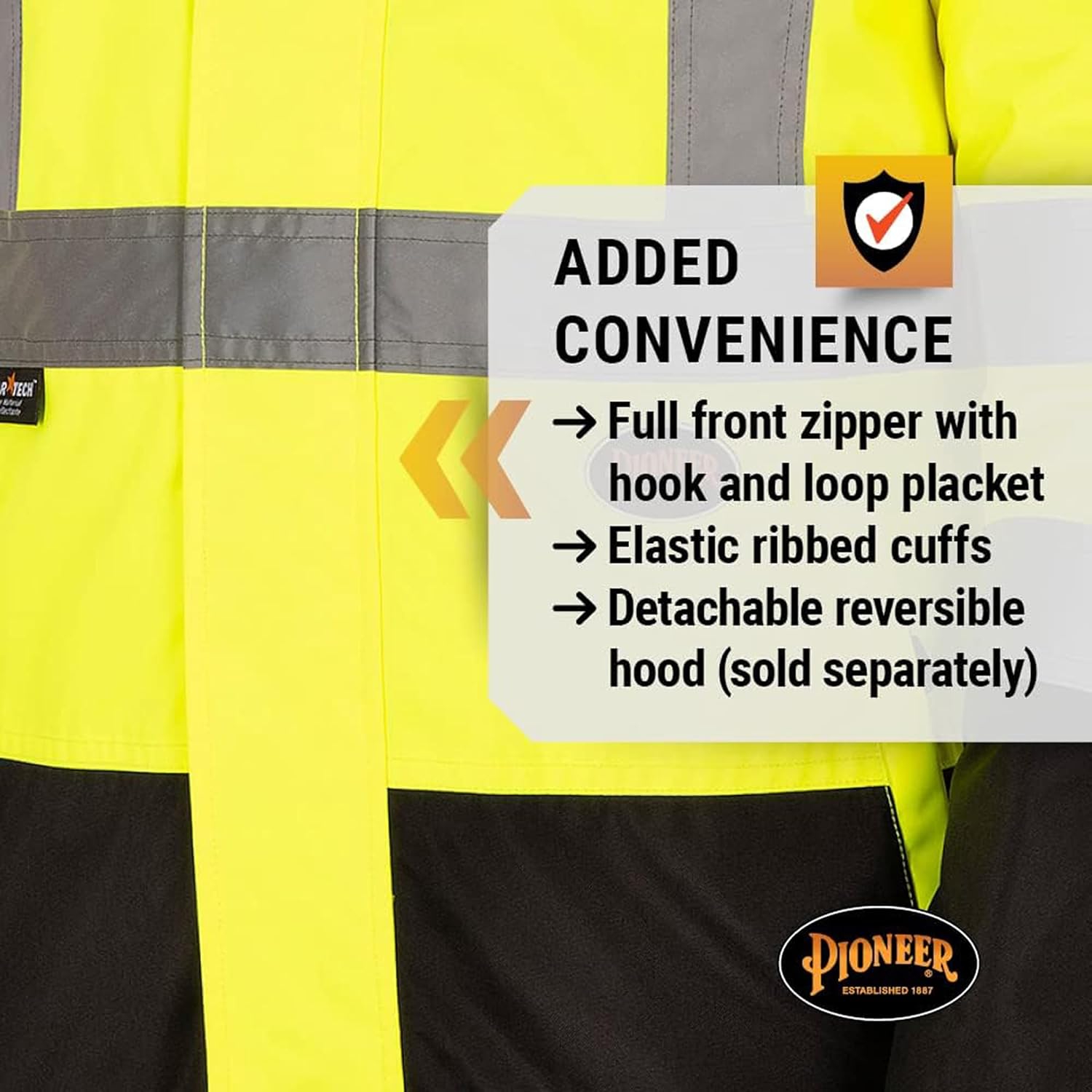 Pioneer Chaqueta de seguridad reversible – Chaqueta impermeable transpirable para hombre y mujer – Amarillo de alta visibilidad – Cinta reflectante