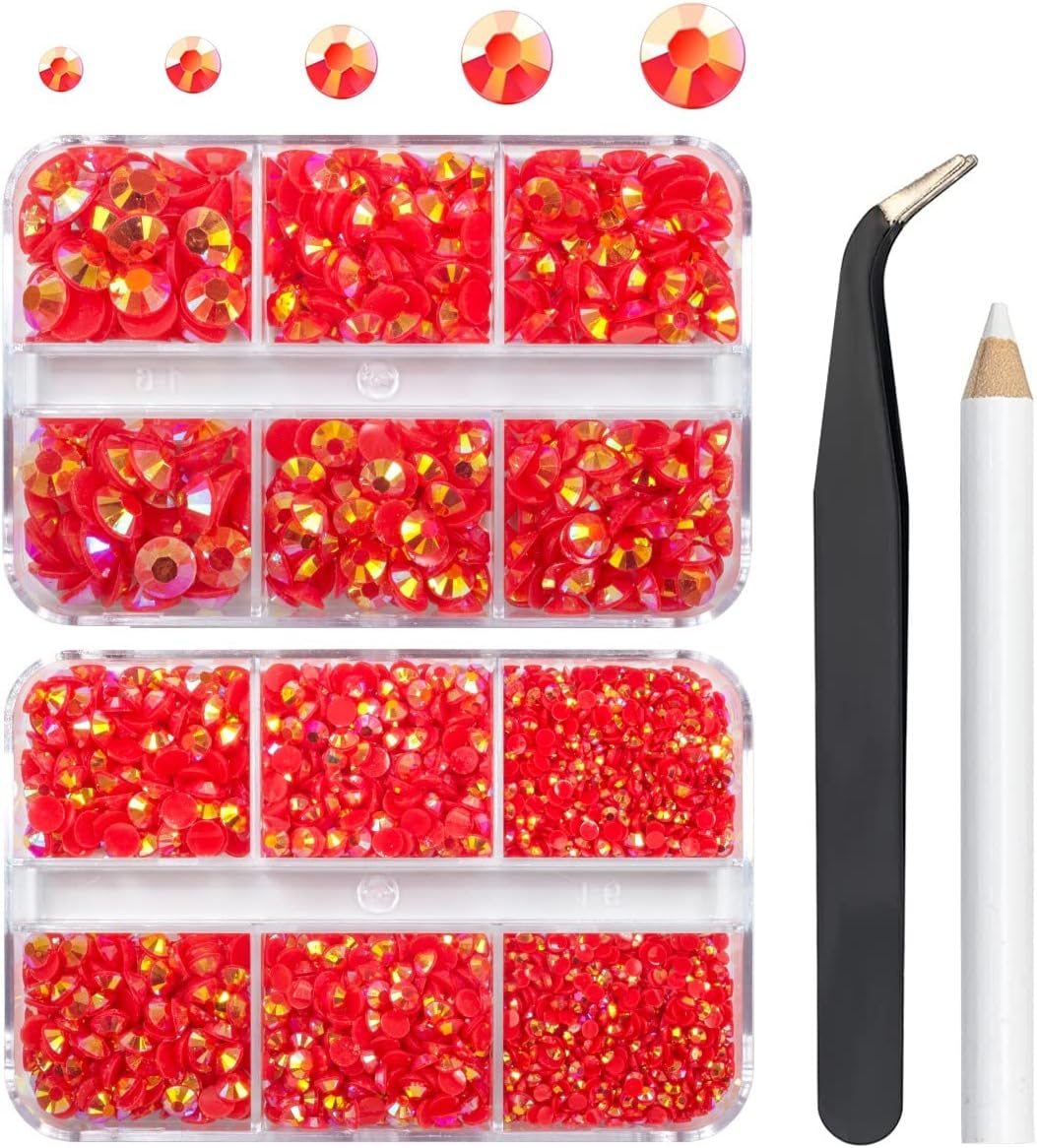 3060 diamantes de imitación de resina AB rojos para manualidades, diamantes de imitación de resina rojo Siam AB con parte trasera plana de 0.079 in,