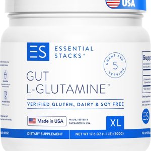 Essential Stacks Gut L Glutamine Powder XL (17.64 oz) – Fabricado en Estados Unidos, sin OMG, sin gluten, vegano, sin sabor (100 porciones) Essential Stacks Gut L Glutamine Powder XL (17.64 oz) – Fabricado en Estados Unidos, sin OMG, sin gluten, vegano, sin sabor (100 porciones)