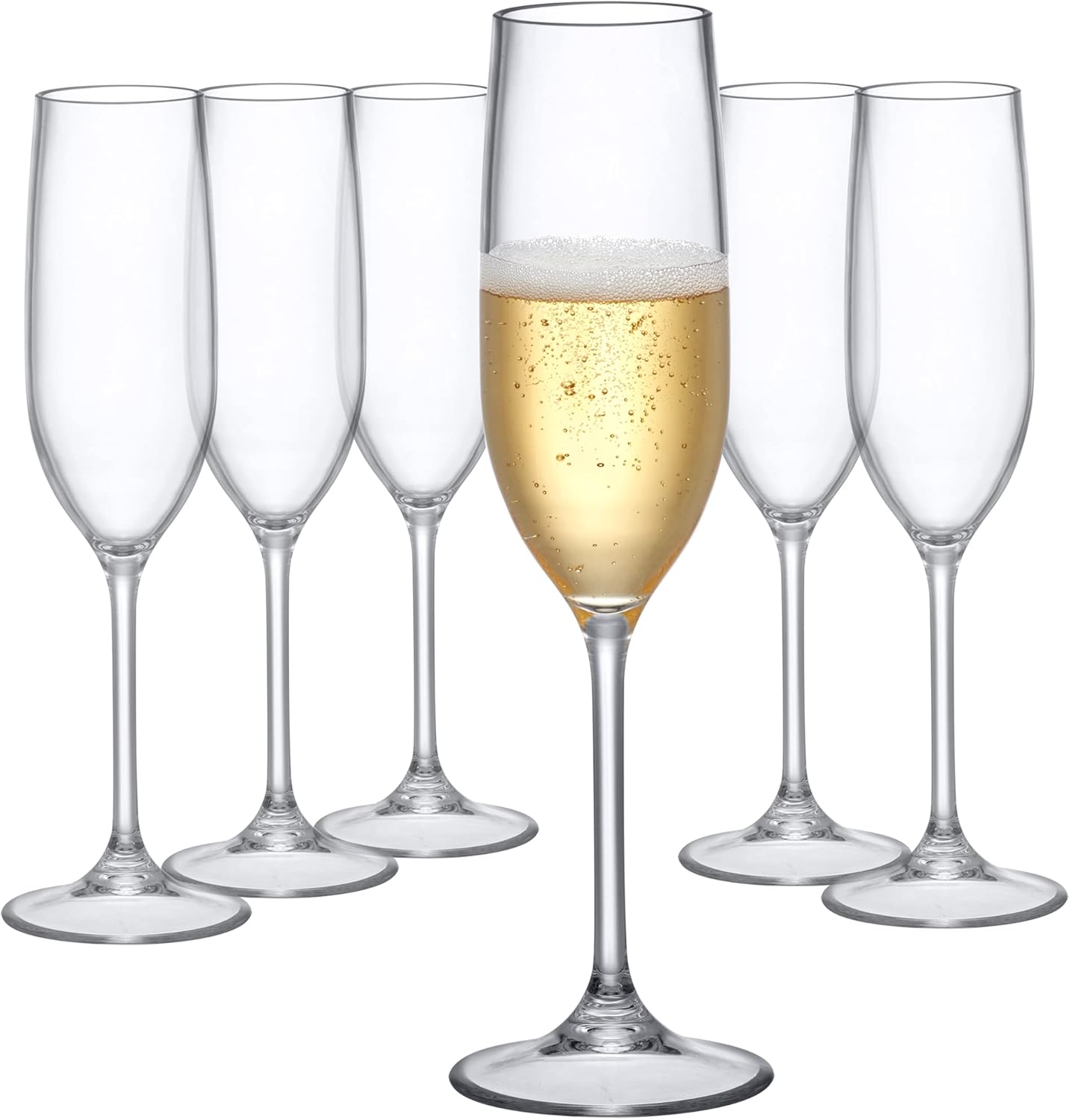 Amazing Abby – Crystal – Copas de champán Tritan irrompibles de 8 onzas (juego de 6), copas de vino de plástico, reutilizables, sin BPA, aptas para