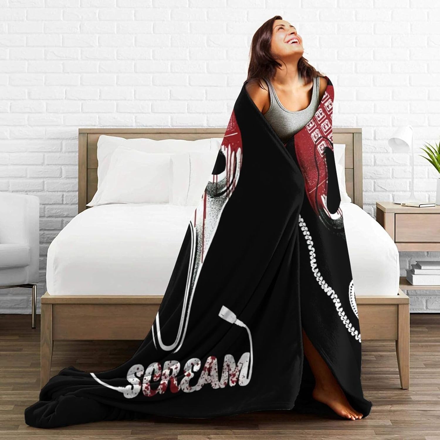 Manta de película de terror para decoración de Halloween, para las cuatro estaciones, para decoración del hogar, cálida y acogedora, manta suave y