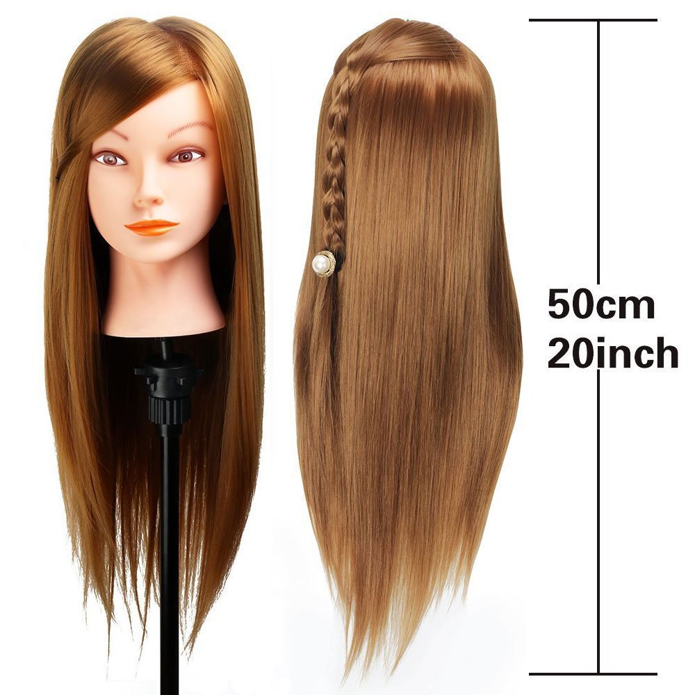 Cabeza de maniquí con cabello, cabeza de muñeca Beauty Star para peinar el cabello, cabello sintético dorado de 20 pulgadas de largo, modelo de